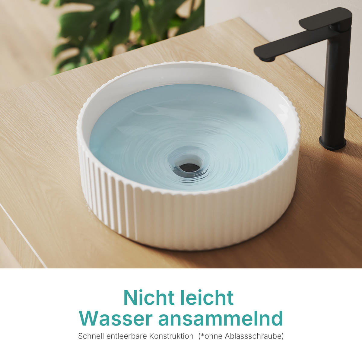 WASCHBECKEN Rund Keramik mit vertikalen Oberflächenrillen Weiß Ø36 / 11,5 cm - Weiß, Keramik (36/11.5/36cm) - EMKE