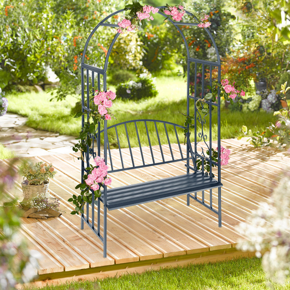 TORBOGEN Sitzbank - Anthrazit, Metall (115/205/50cm) - Relaxdays