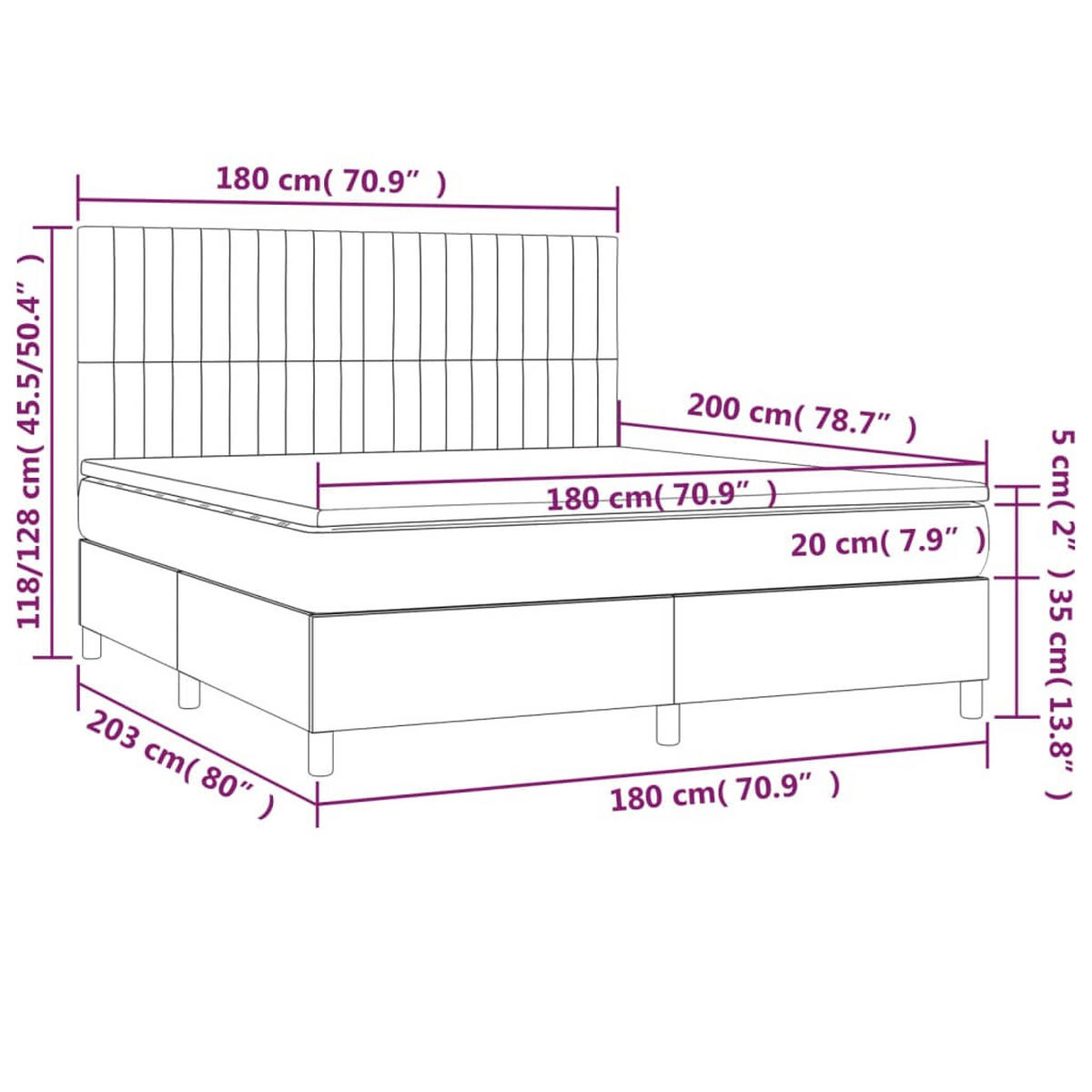 BOXBETT Mit Matratze Dunkelgrau 180/200 Cm Samt - Weiß, Textil (180/200cm) - vidaXL