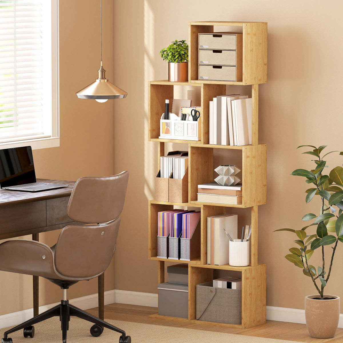 BÜCHERREGAL,ASYMMETRISCH 5-stöckig Bambus 62,5x23x165cm,naturholzfarbe - Beige, Metall (62.5/165/23cm) - Vallsero