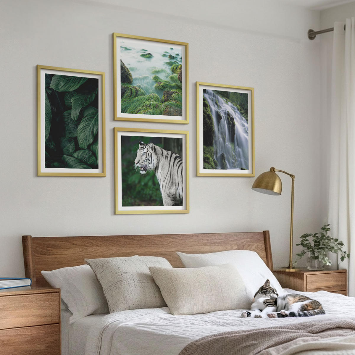 WANDBILDER 4er Set - 50x50 cm & 40x60 cm Goldrahmen - Blätter des Weißen Tigerwasserfalls - Goldfarben, Kunststoff (50/50cm) - ArtPrintCave