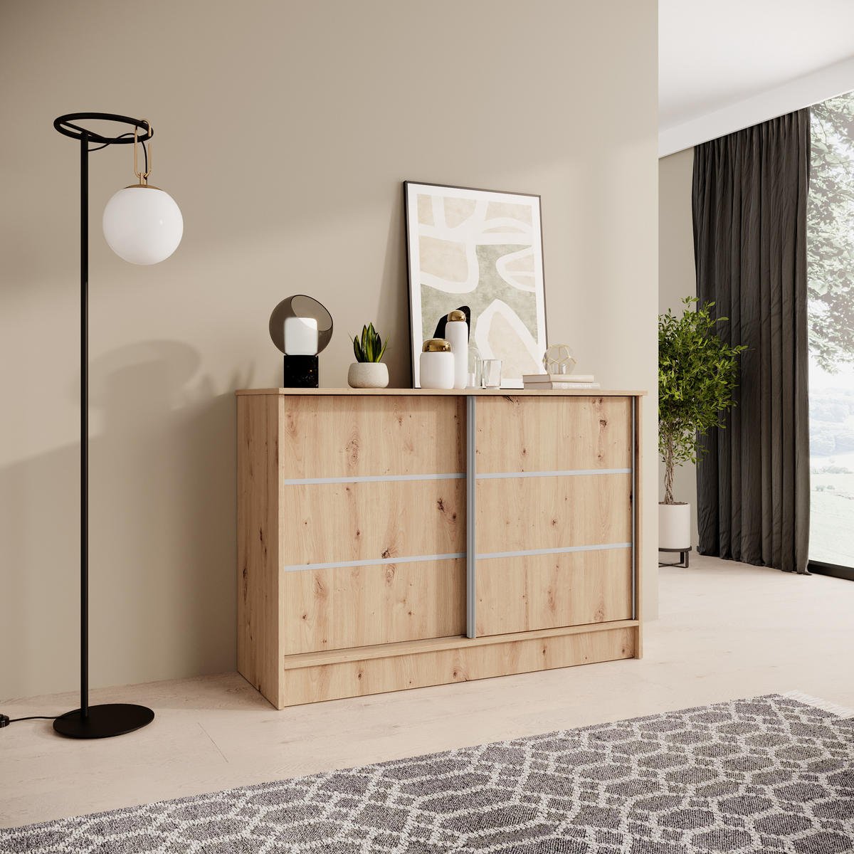 KOMMODE Mirela mit 2 Schiebetüren 120 cm, eiche Artisan - Eiche Artisan, Holzwerkstoff (121/85/43.5cm) - Beautysofa