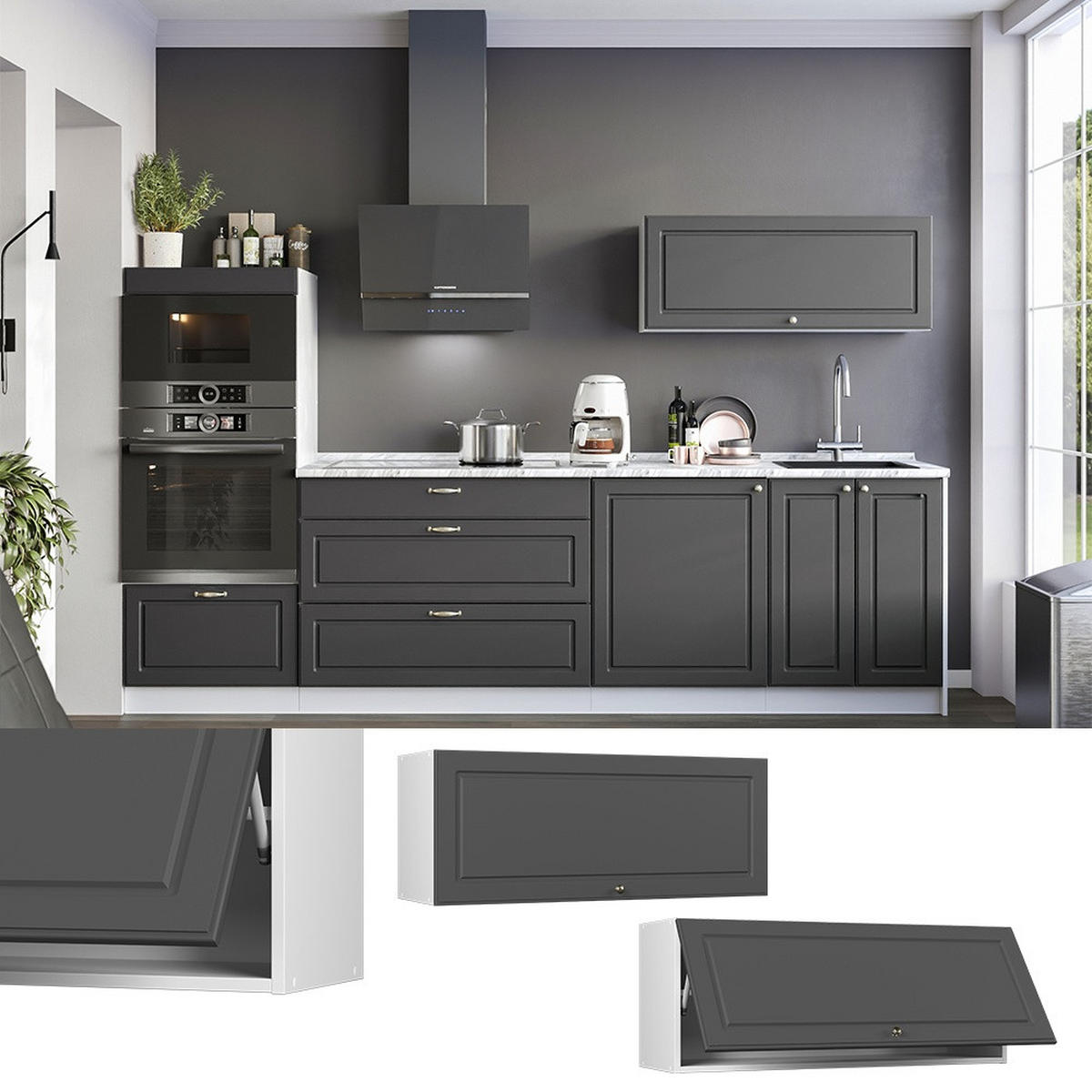 HÄNGESCHRANK Fame-Line, Anthrazit-Gold Landhaus/Weiß, 100 cm - Anthrazit/Weiß, Holzwerkstoff (100/40/34.1cm) - Vicco