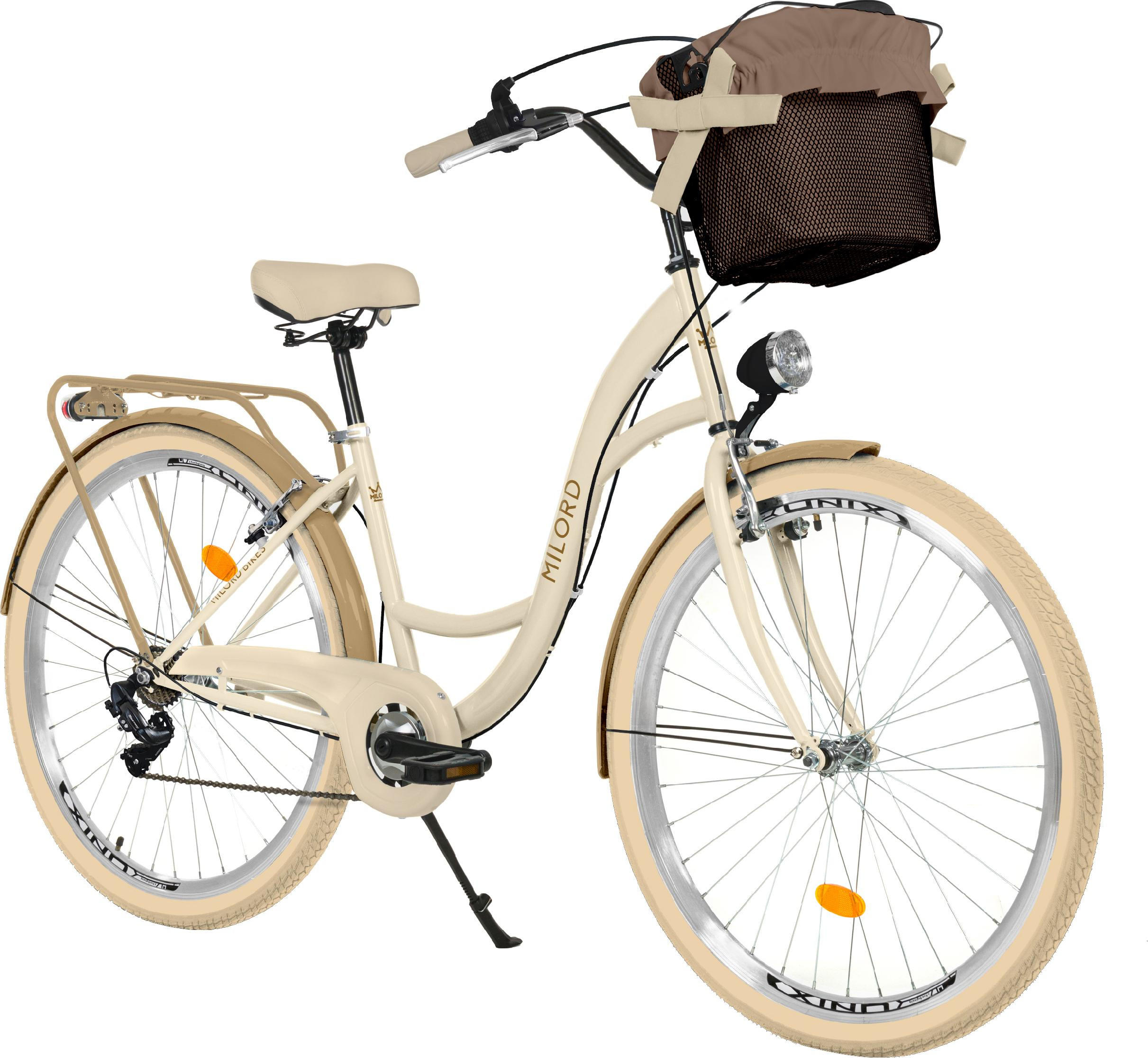 CITY-FAHRRAD Milord mit Metallkorb, 28 Zoll, Creme-Braun, 1-Gang - Creme/Braun, Metall (46cm) - Milordbikes