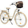 CITY-FAHRRAD Milord mit Metallkorb, 28 Zoll, Creme-Braun, 7-Gang - Creme/Braun, Metall (46cm) - Milordbikes