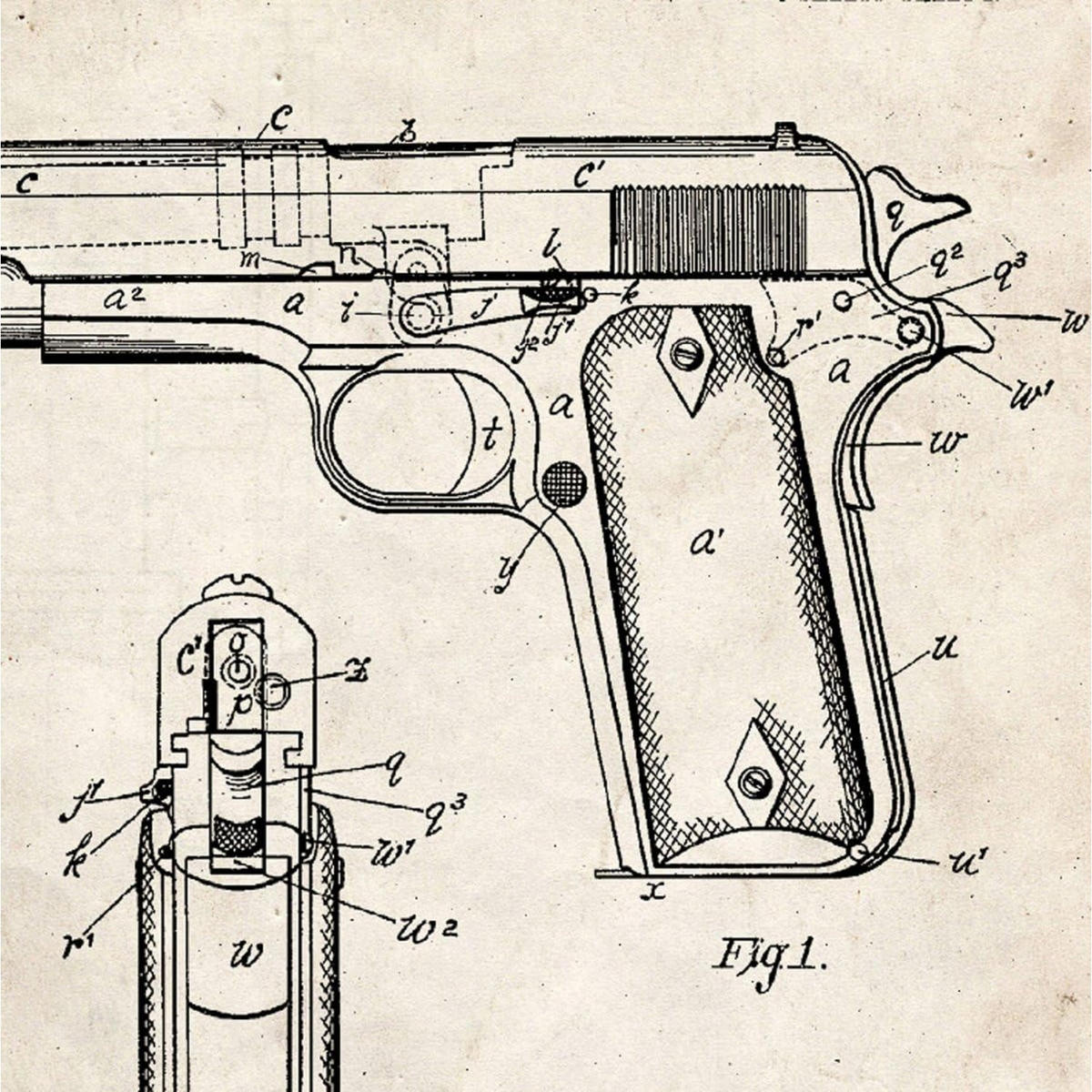 POSTER Set mit 4 Vintage Waffen Patent Größe A4 Rahmenlos - Klar, Papier (21/1/29.7cm) - Nacnic