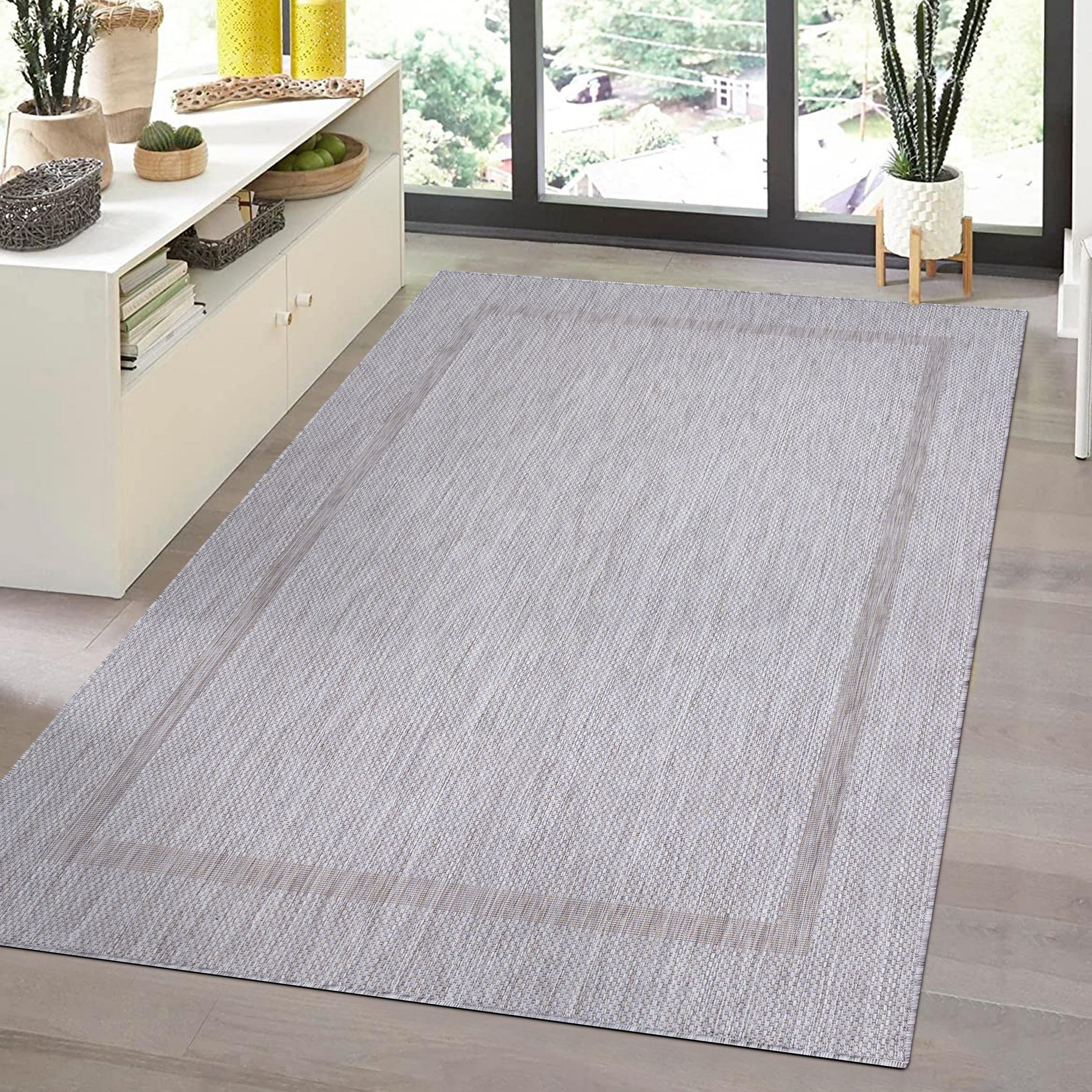 TEPPICH Outdoor Flachgewebe Uni-Design Polypropylen Balkon Silber Rechteckig 140x200 - Silberfarben, Textil (140/200cm) - KADIMA DESIGN
