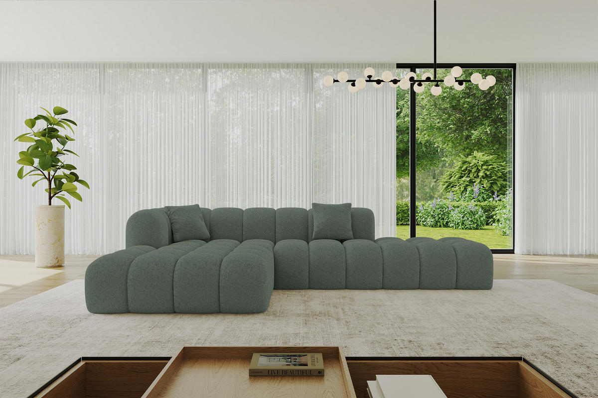 ECKSOFA Ottomane Links OLEA-L2 - 289x176x71 cm Grün - Schwarz/Grün, Holzwerkstoff/Kunststoff (289/176cm)