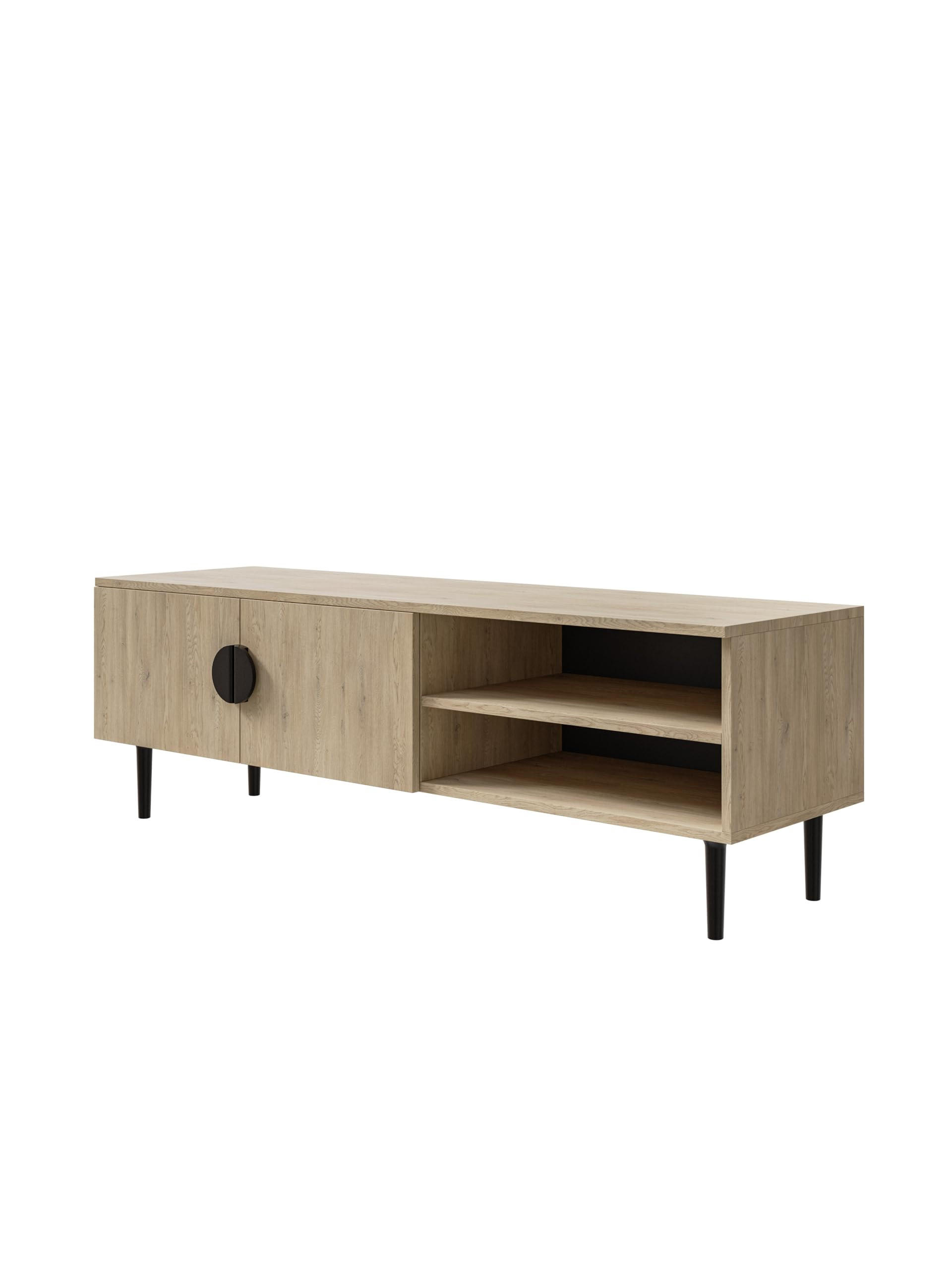 TV-SCHRANK Polly 137x45x40 cm - Lowboard mit Stauraum - Tv Ständer aus Laminierter Spanplatte - Eiche hell Farbe - Eichefarben, Holzwerkstoff (135/47/31.6cm) - Chilly
