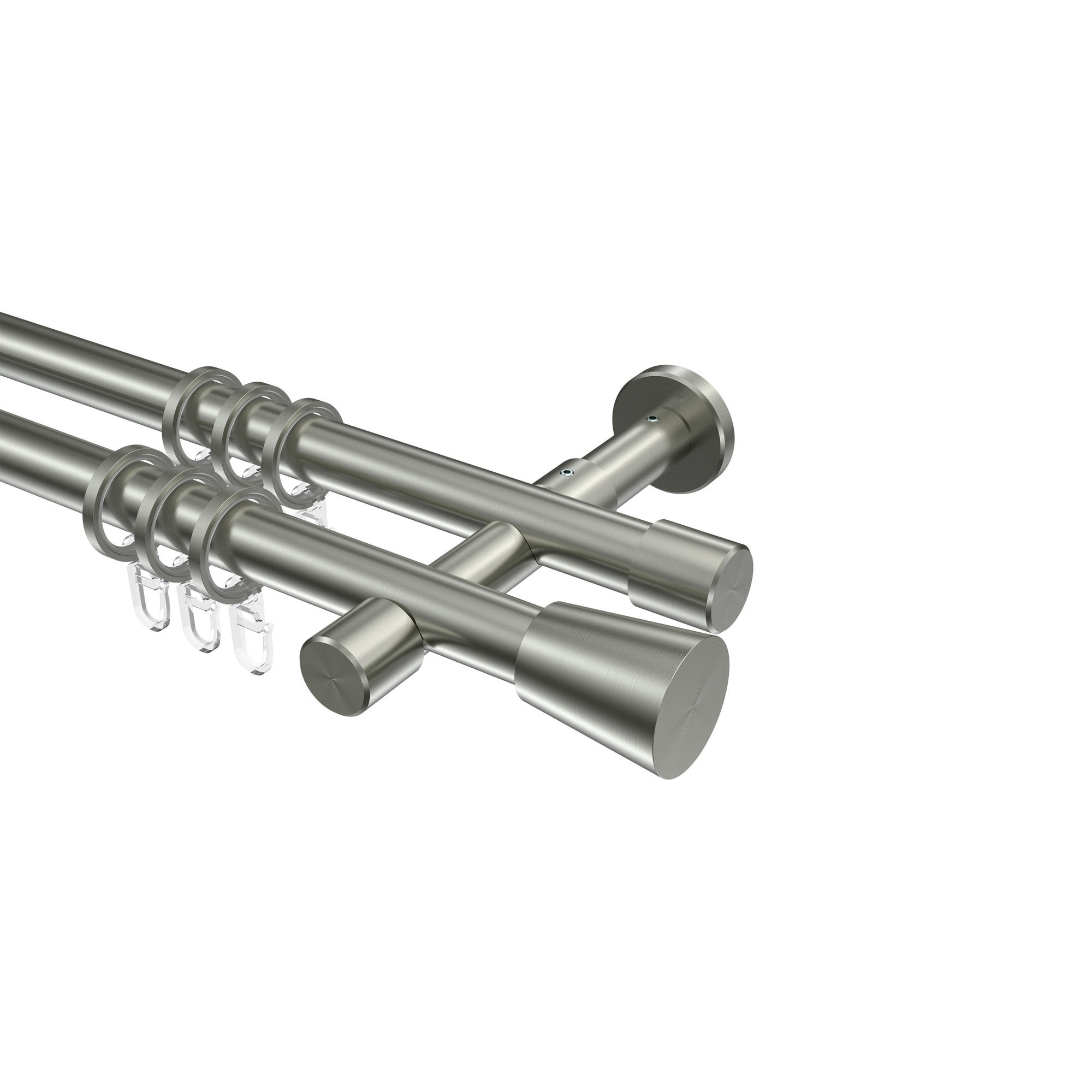 GARDINENSTANGEN-SET Prestige Sitra 360 cm (geteilt in 2 x 180 cm), 2-läufig, 20 mm Ø Edelstahl-Optik - Edelstahlfarben, Metall (360cm) - INTERDECO