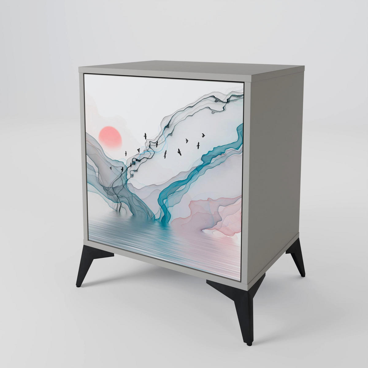 SIDEBOARD VELVET CROSSING, Grau, 57,5x42x75,5 cm, Goldfarbene Metallfüße - Goldfarben/Multicolor, Holzwerkstoff/Metall (57.5/75.5/42cm) - SpaceRebels