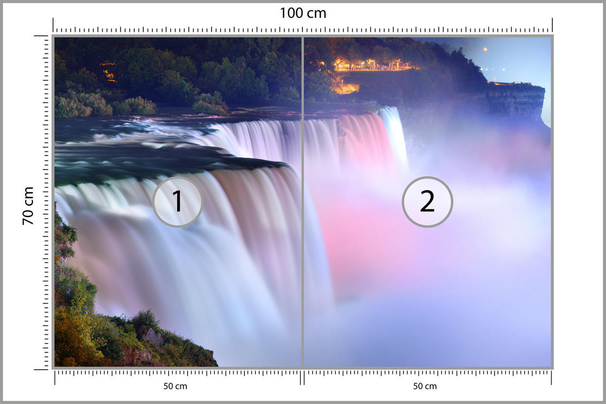 FOTOTAPETE für Wohnzimmer Nebliger Niagara Falls Bäume Natur 100x70 - Violett/Rosa, Papier (100/70cm) - Muralo