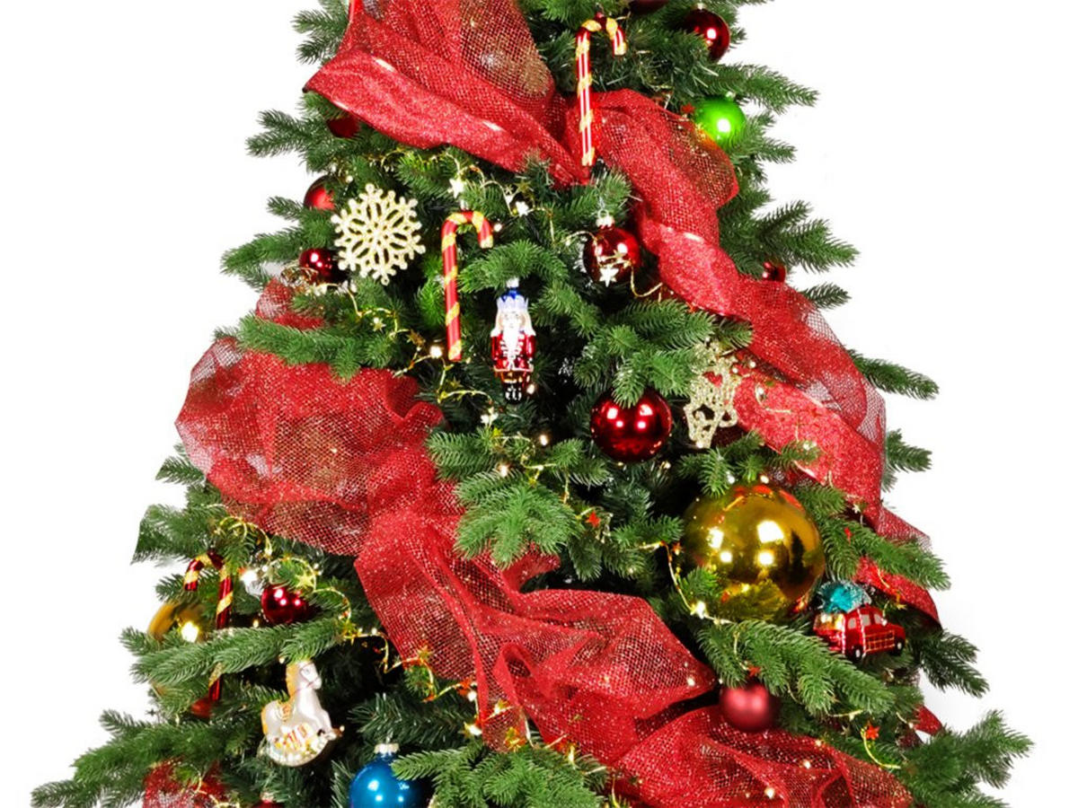WEIHNACHTSBAUM künstlicher 270 cm, WEIHNACHTSSYMBOL, mit 152-teiligem Weihnachtsbaumschmuck, inkl. Metallständer und Aufbewahrungsbox - Blau/Rot, Kunststoff/Metall (157/270cm) - LAALU