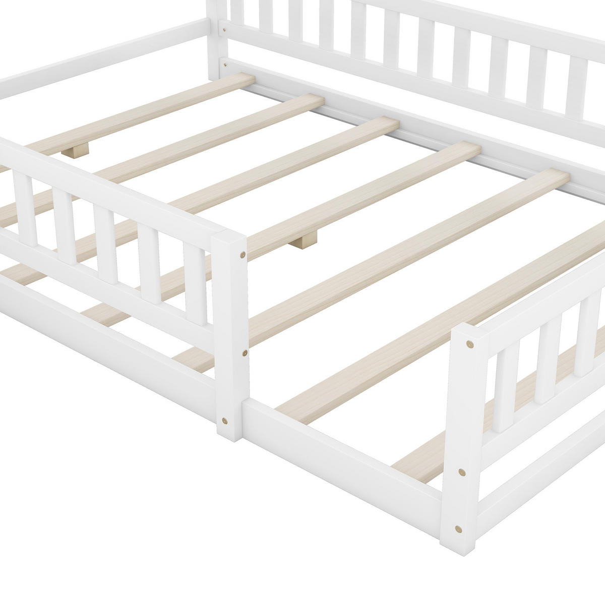 HAUSBETT 140/200 cm Weiß mit Nachttisch und Geländer - Weiß, Holz (140/200cm) - OKWISH