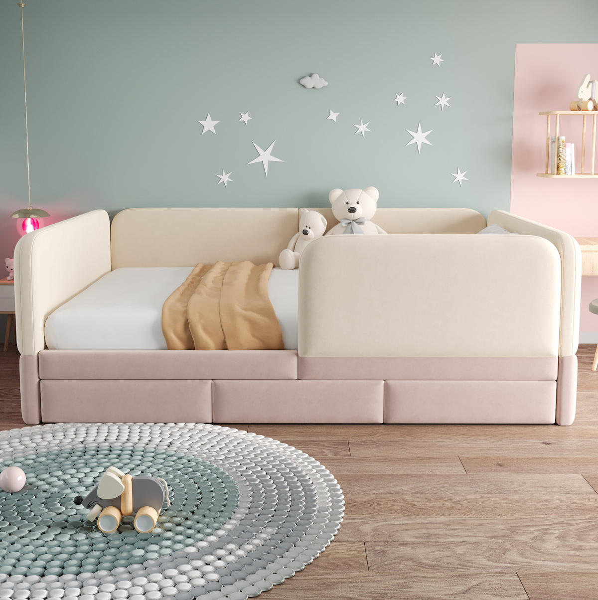 POLSTERBETT 140/200 cm aus Samt mit Stauraumschubladen, Beige/Rosa - Beige, Textil (140/200cm) - OKMYHOME