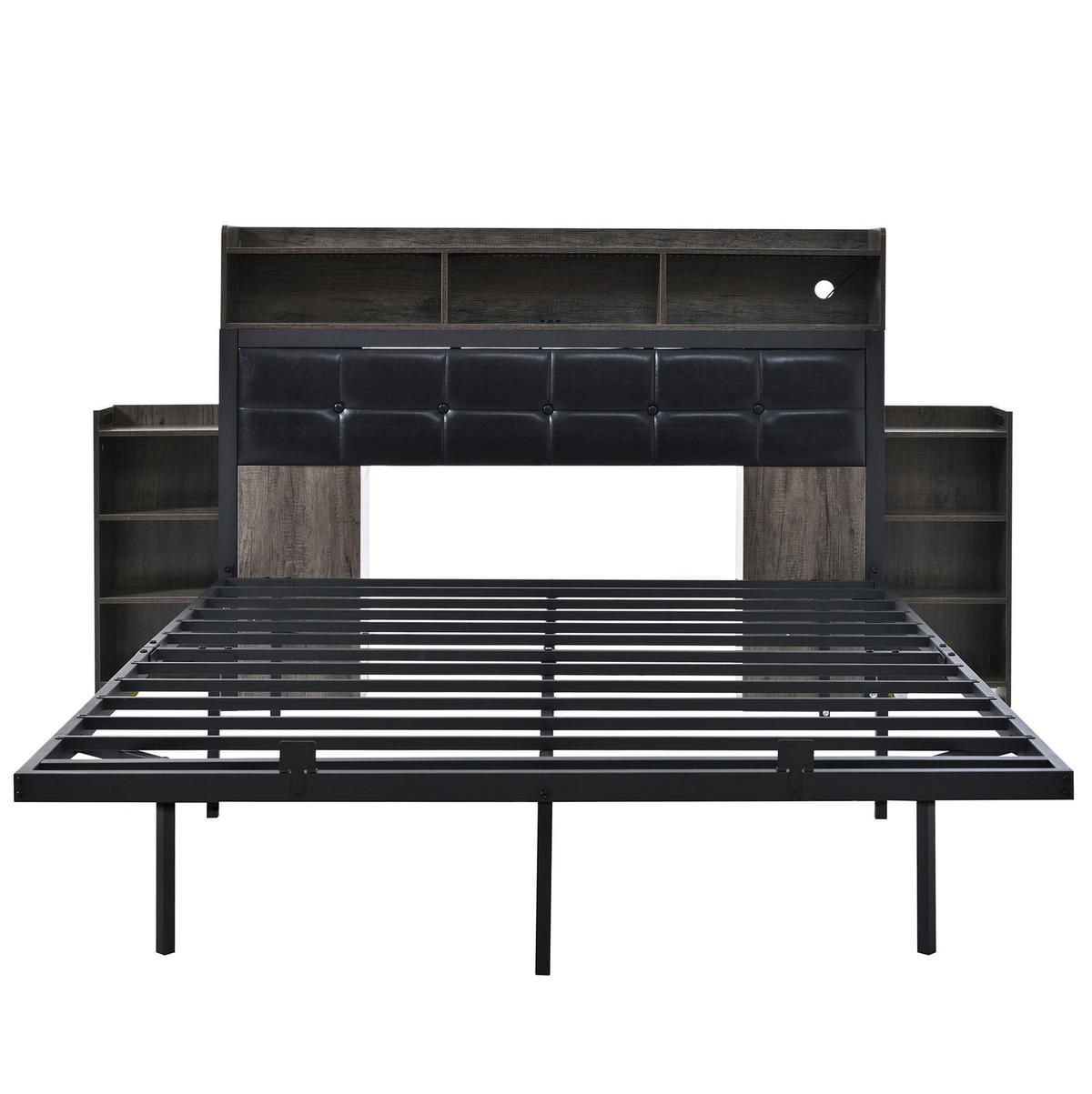 DOPPELBETT 140/190 cm Grau mit LED-Beleuchtung und USB-Ladefunktion aus Metall - Grau, Metall (140/190cm) - OKWISH