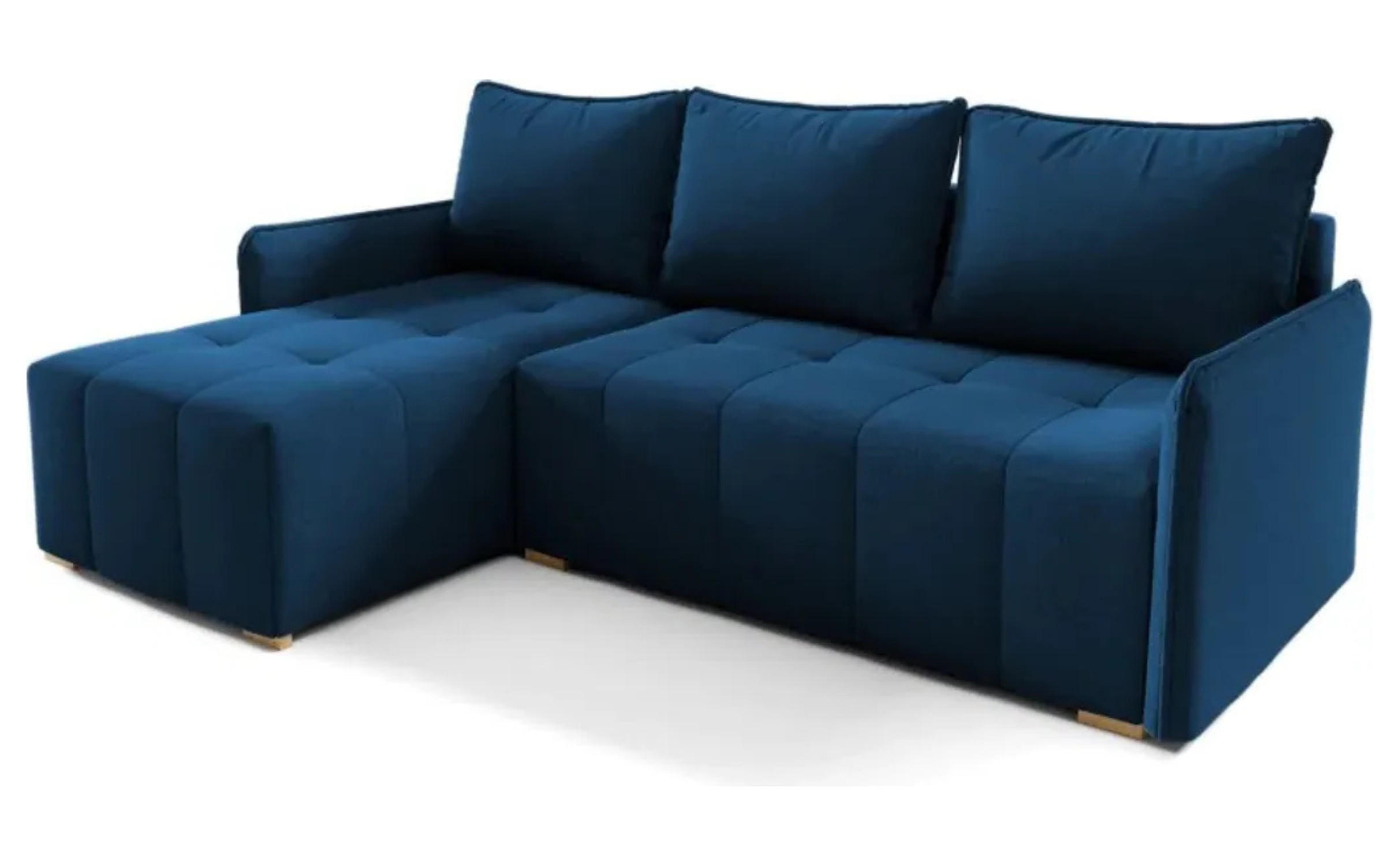 ECKSOFA GREND, L-Form mit Schlaffunktion und Bettkasten, Blau, links, Veloursstoff - Blau, Textil (210/140cm) - Sepro Meble