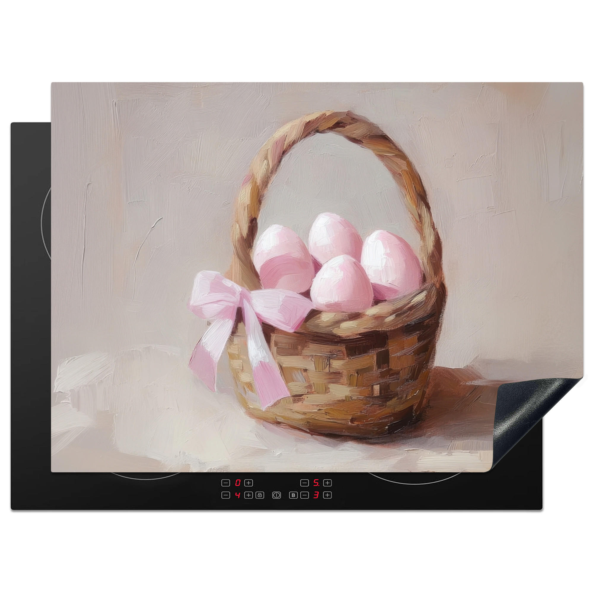 HERDABDECKPLATTE Korb - Eier - Rosa Herdabdeckung Induktionsfeld 70x52 cm - Beige, Kunststoff (70/52/0.2cm) - MuchoWow
