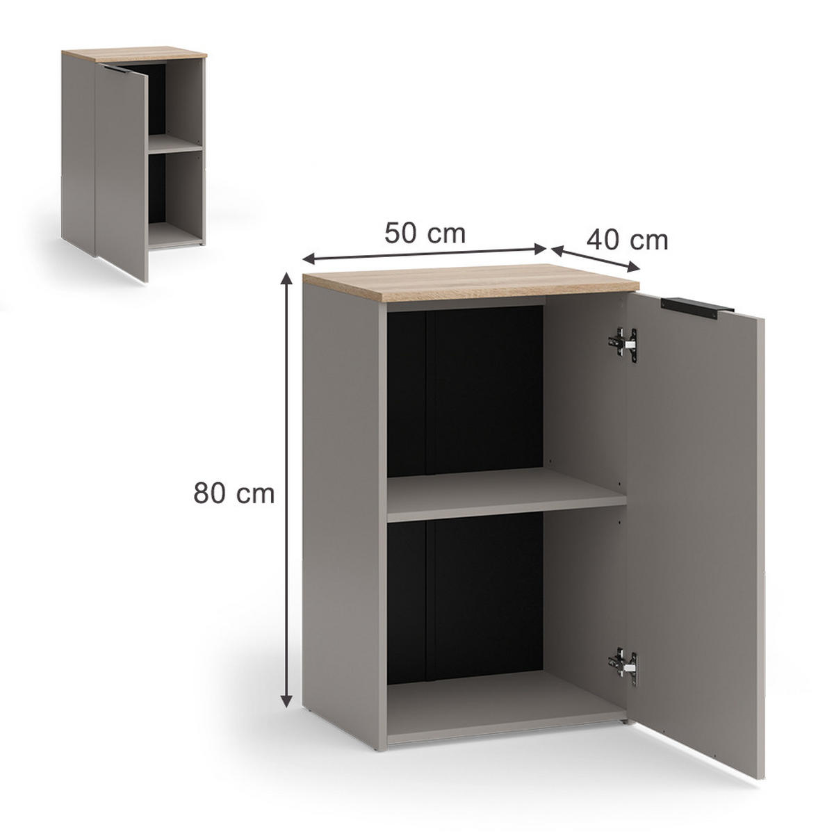 KOMMODE Wido Greige 50 x 80 cm mit Regal - Greige/Sonoma Eiche, Holzwerkstoff (50/80/40cm) - Vicco