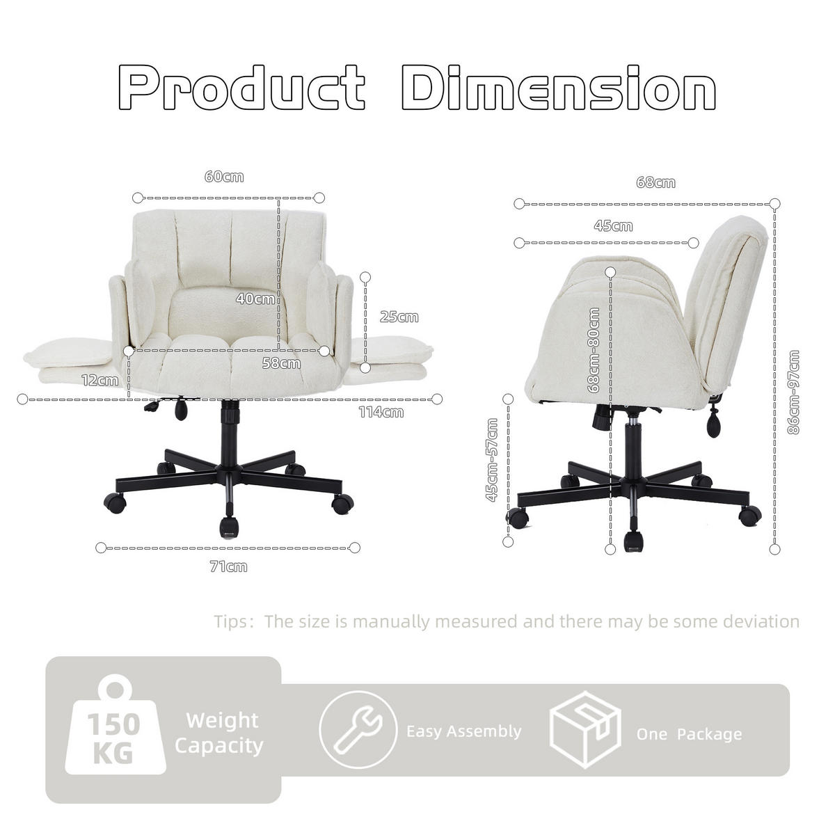 DREHSTUHL DE-40928 mit klappbaren Armlehnen und Lendenluftkissen Beige - Beige, Metall (60/86/68cm) - ComfortXL