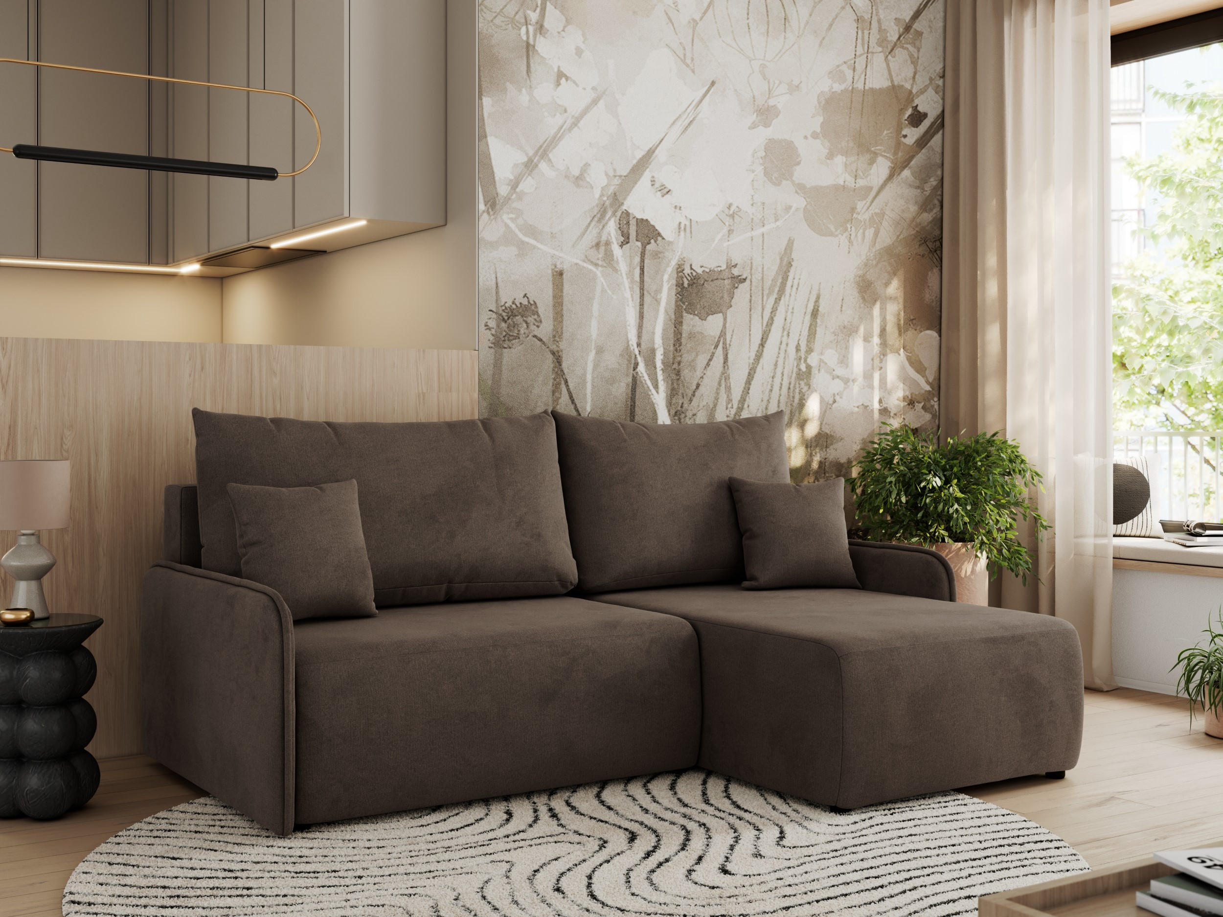 ECKSCHLAFSOFA ARPA L Braun Velvet - rechts - Schwarz/Braun, Kunststoff/Textil (150/198cm) - MKS