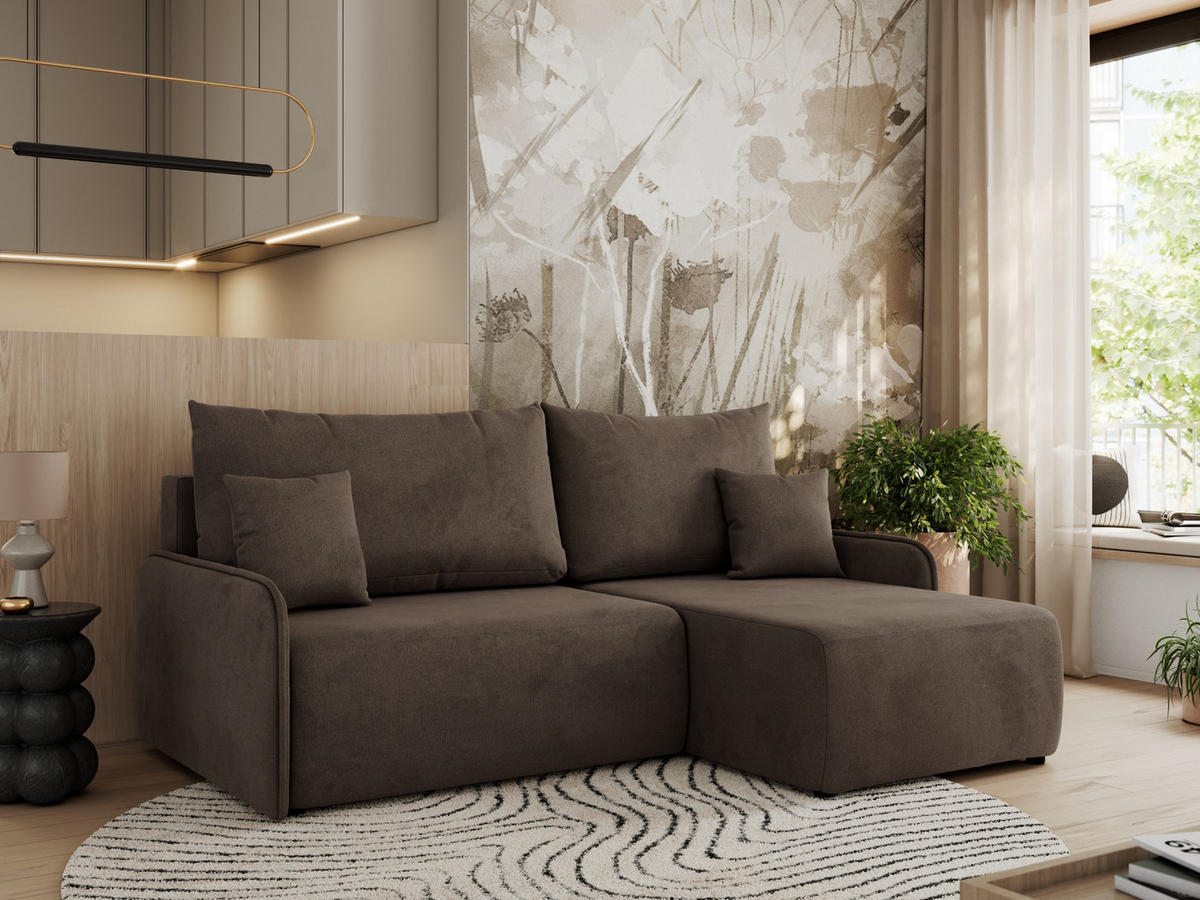 ECKSCHLAFSOFA ARPA L Braun Velvet - rechts - Schwarz/Braun, Kunststoff/Textil (150/198cm) - MKS