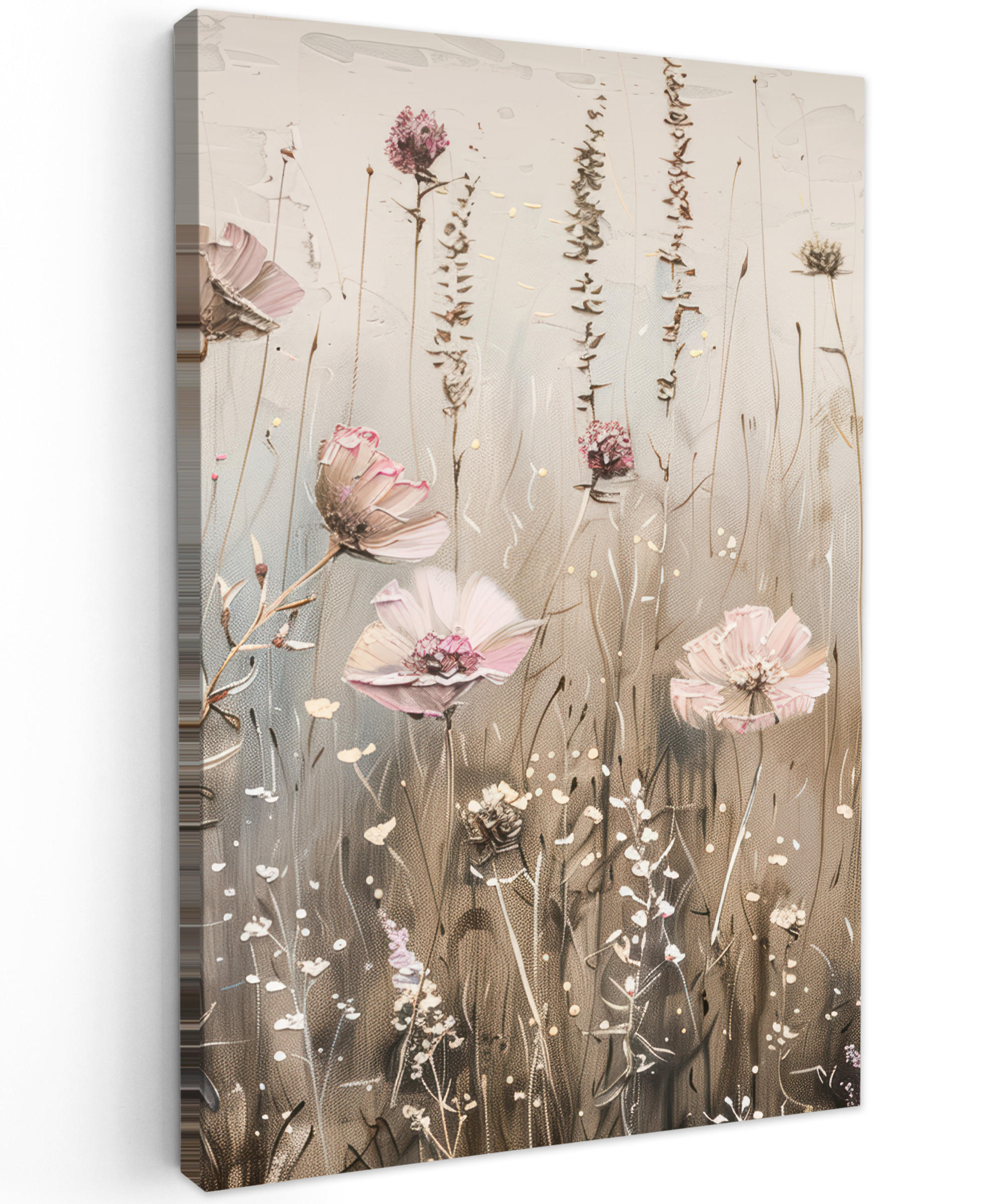 LEINWANDBILD Blumen - Rosa - Modern - Beige 40x60 cm - Beige, Textil (40/60cm) - MuchoWow