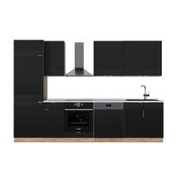 KÜCHENZEILE Fame-Line, Schwarz gestreift/Goldkraft Eiche, 300 cm ohne Arbeitsplatte - Honigeiche/Schwarz, Holzwerkstoff (300/81.6/46cm) - Vicco