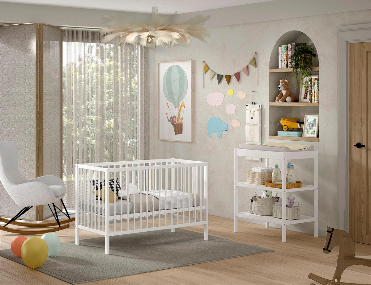 BABYZIMMER Set Kara-lynn 2 Komplettset Massivholz Buche Weiß - Weiß, Holz (203/95/64cm) - 58aufmkessel