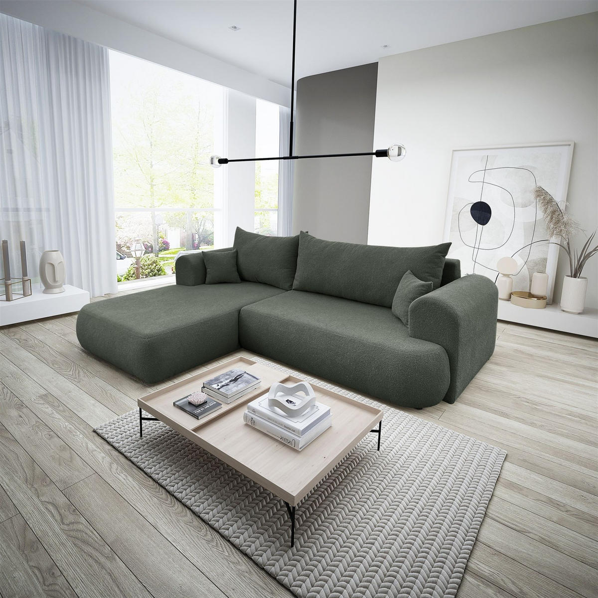 ECKSOFA Anike In Now Or Never - Waldgrün, Holzwerkstoff/Textil (260/173cm) - Fun Möbel