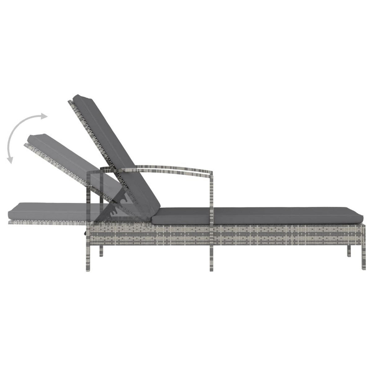 SONNENLIEGE mit Armlehnen Poly Rattan Grau - Grau, Holz (68/95/195cm) - furnicato