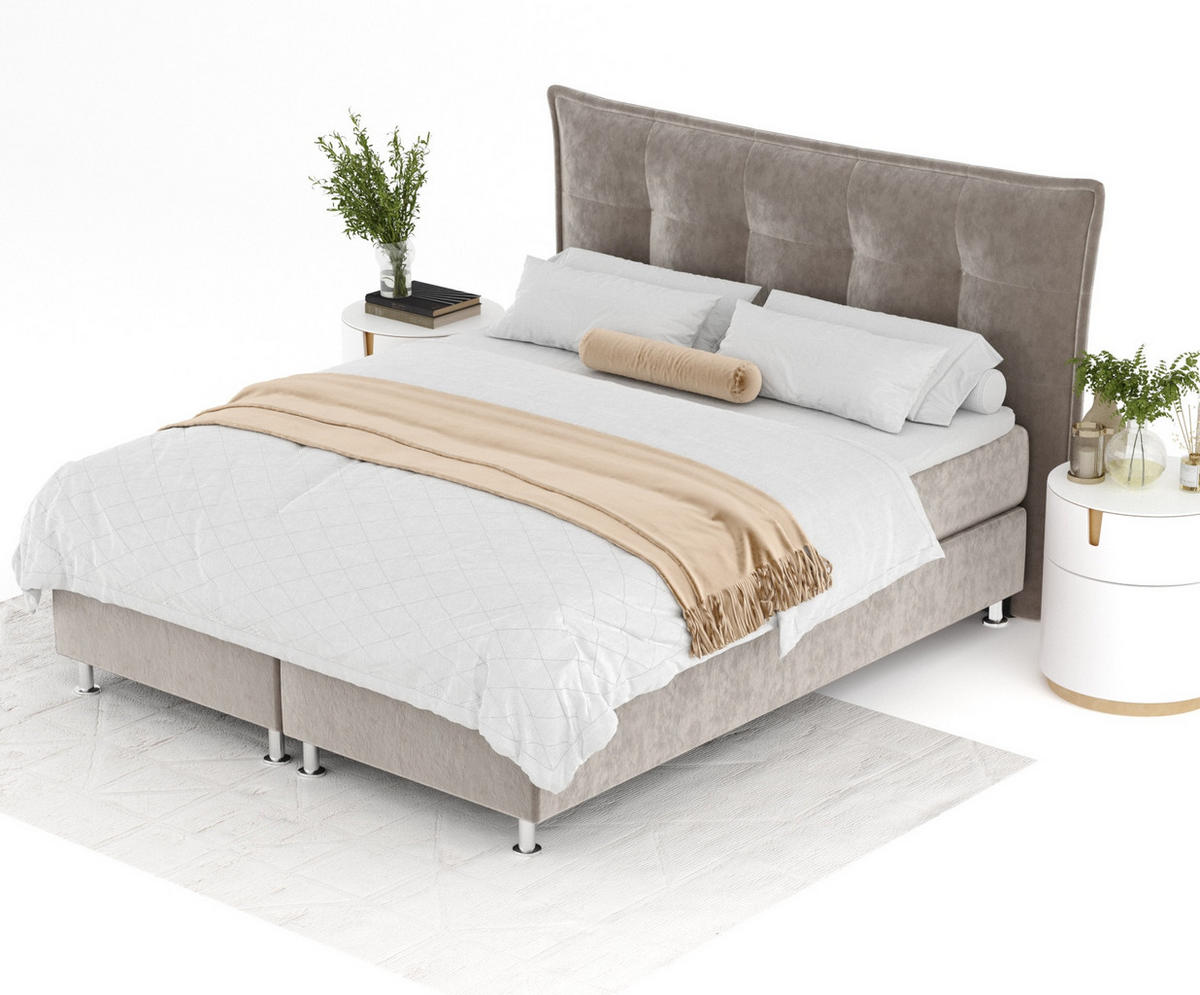 BOXSPRINGBETT Minori Taupe 160/200 cm mit Latex-Topper - Taupe/Silberfarben, Holz/Holzwerkstoff (160/200cm) - Maison de Reve