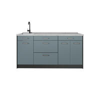 KÜCHENBLOCK R-Line, Blau-Grau/Anthrazit, 160 cm Arbeitsplatte Marmor - Anthrazit/Blaugrau, Holzwerkstoff (160/81.6/60cm) - Vicco