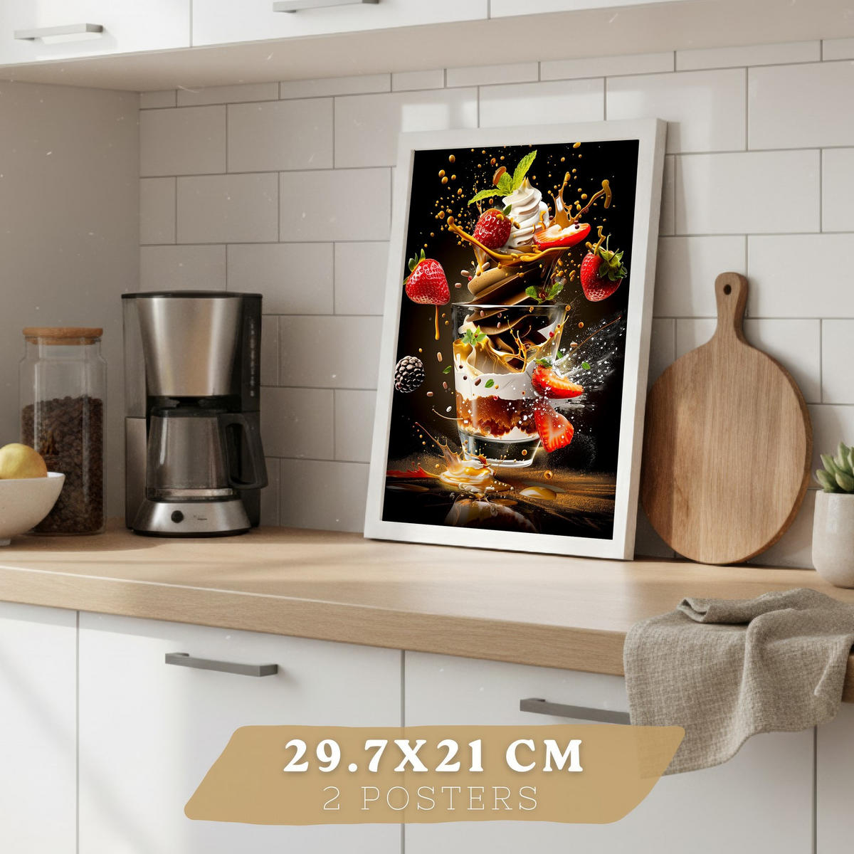 PLAKAT Sada 2 Jahody A4 Bílý rám - bílá, papír (29.7/1/21cm) - Nacnic