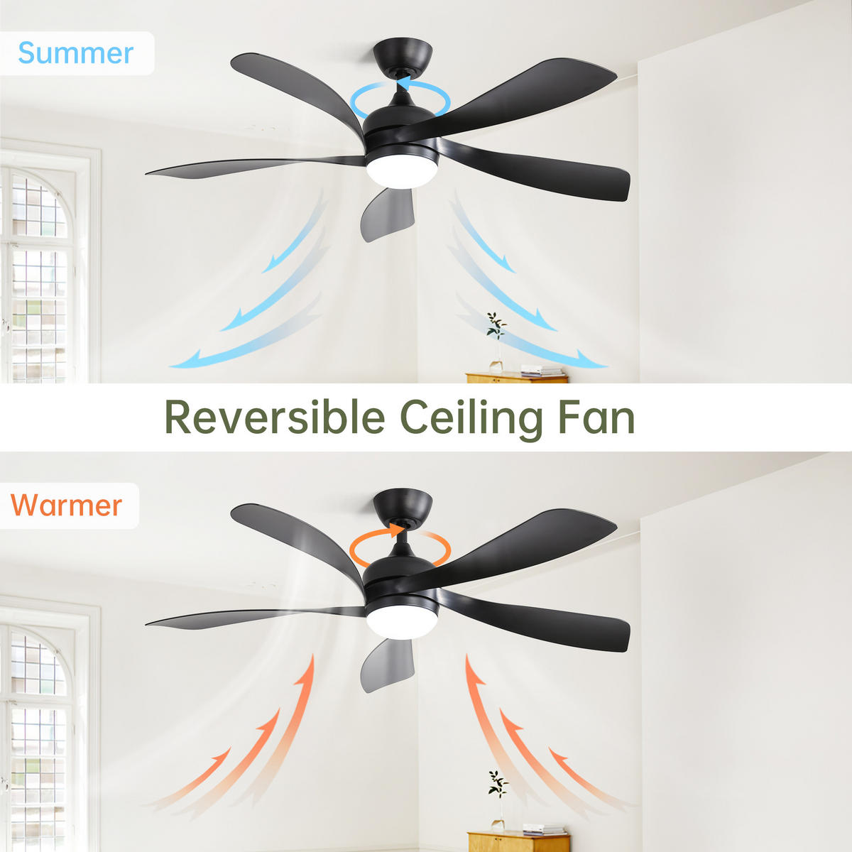 DECKENVENTILATOR 52Zoll Smart LED Licht Dimmbar Speicherfunktion DC Motor - Schwarz, Kunststoff (132.08/132.08/26.8cm) - CASIVA