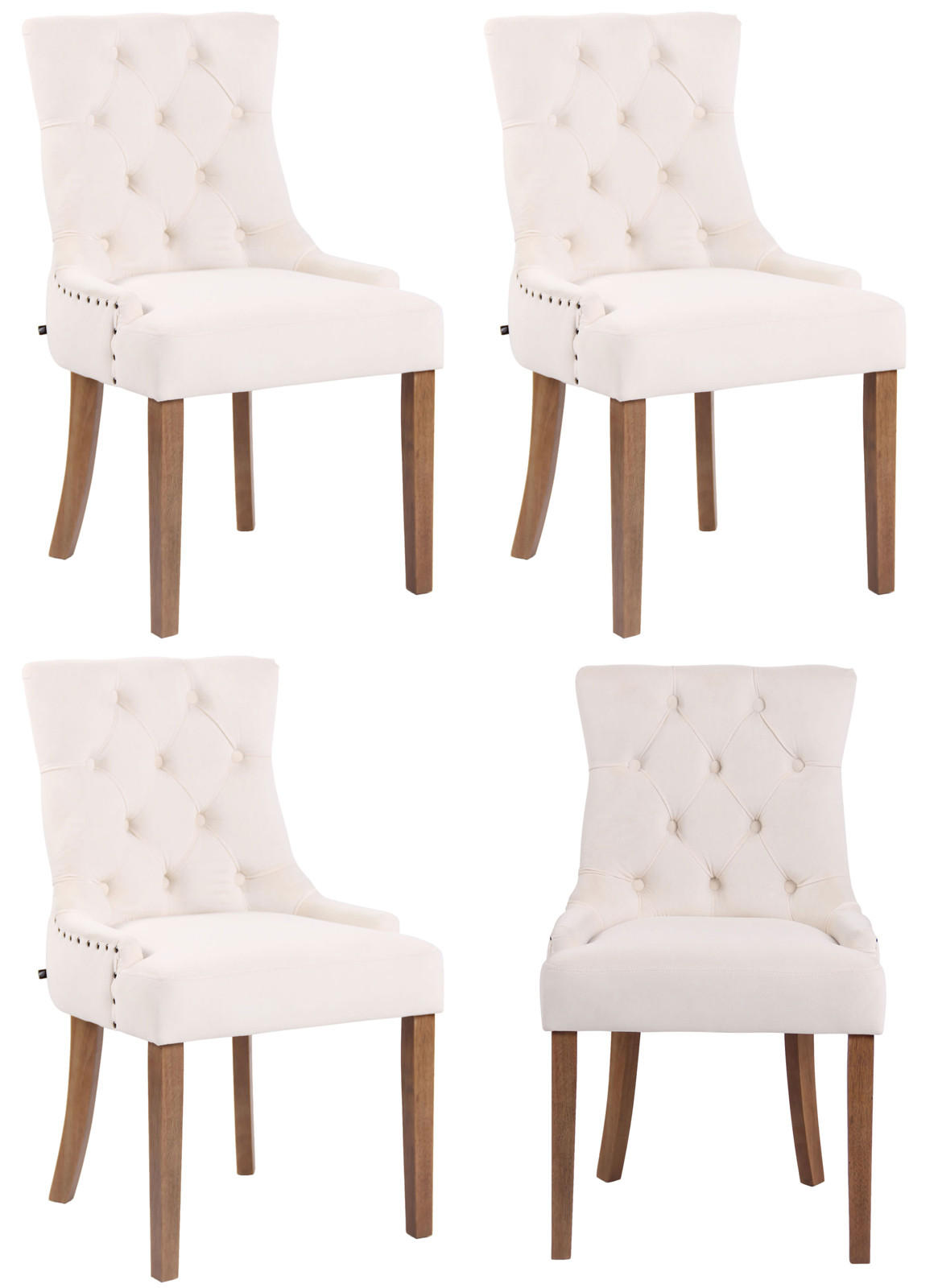 WOHNZIMMERSTUHL 4er Set Samt creme - Creme/Naturfarben, Holz/Textil (55/92/58cm) - CLP