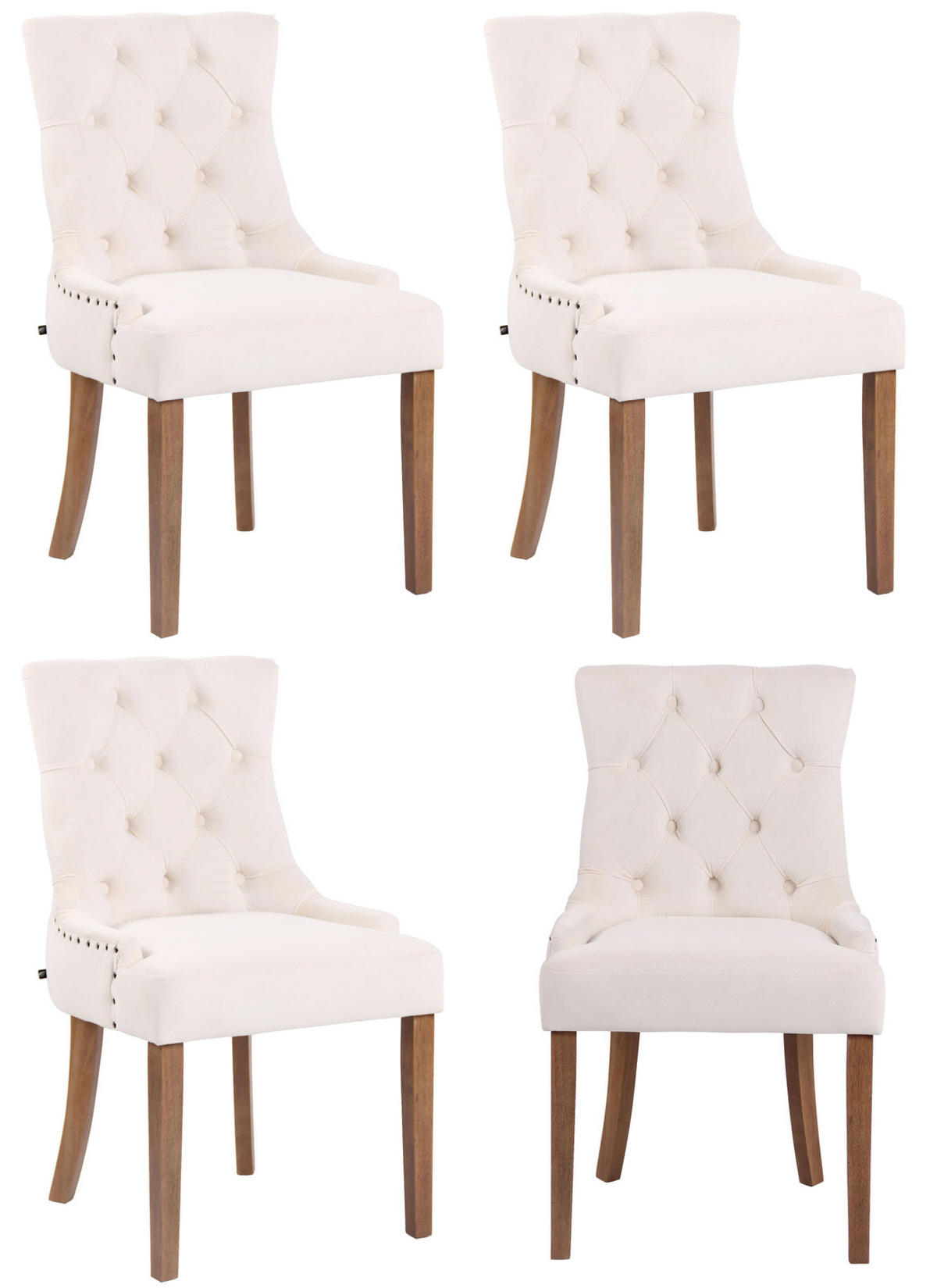 WOHNZIMMERSTUHL 4er Set Samt creme - Creme/Naturfarben, Holz/Textil (55/92/58cm) - CLP