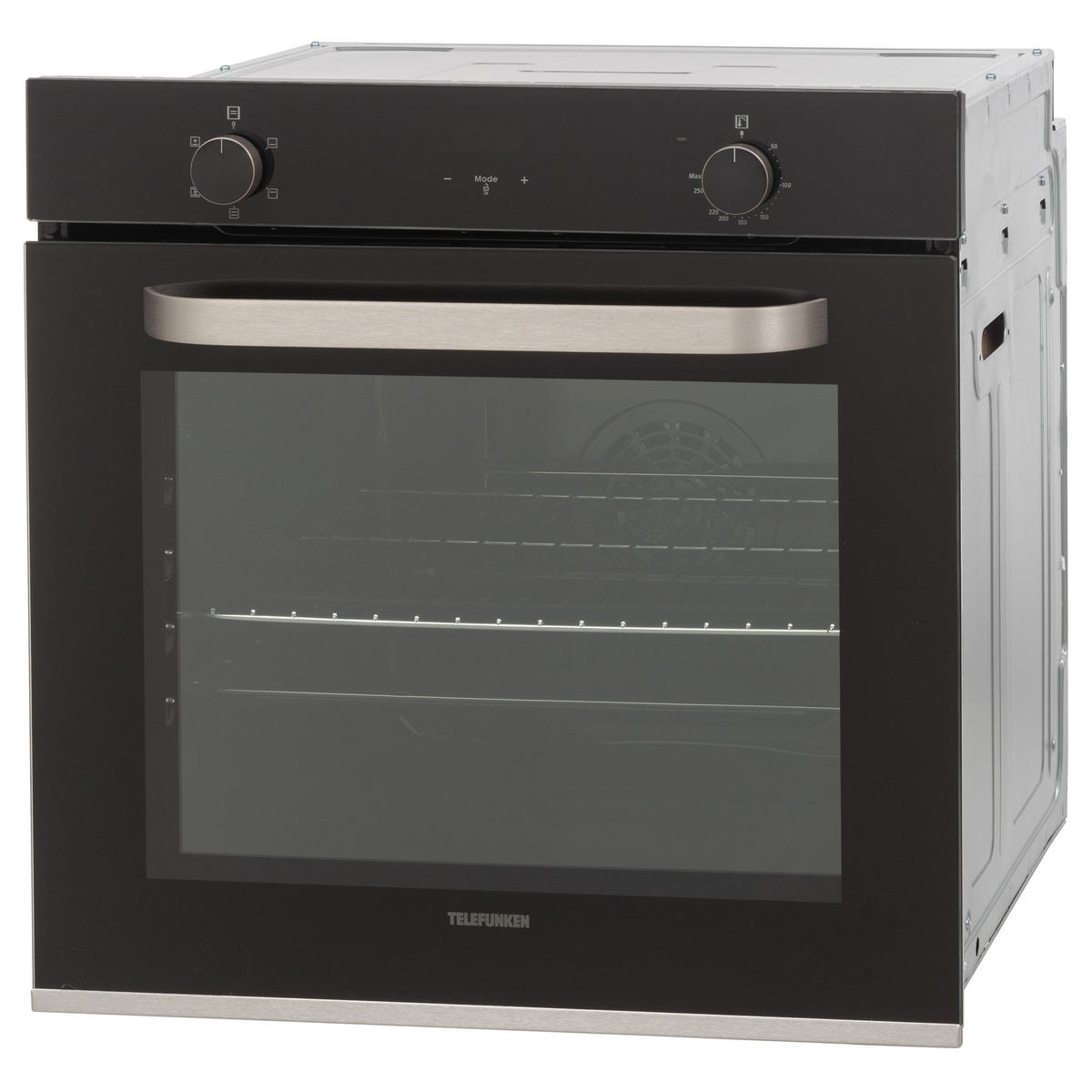EINBAUBACKOFEN, autark, 73 Liter Volumen, 60 cm Backofen, 5 Betriebsarten, Edelstahl, Umluft/Ober-Unterhitze, einfache Reinigung, B-OV-75-A-I - Schwarz, Metall (59.5/59.5/57.5cm) - Telefunken