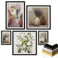 WANDBILDER 5er-Set - 50x50 cm & 20x30 cm & 40x60 cm Schwarzer Rahmen - Oliven in Keramikgrau - Schwarz, Kunststoff (40/60cm) - ArtPrintCave