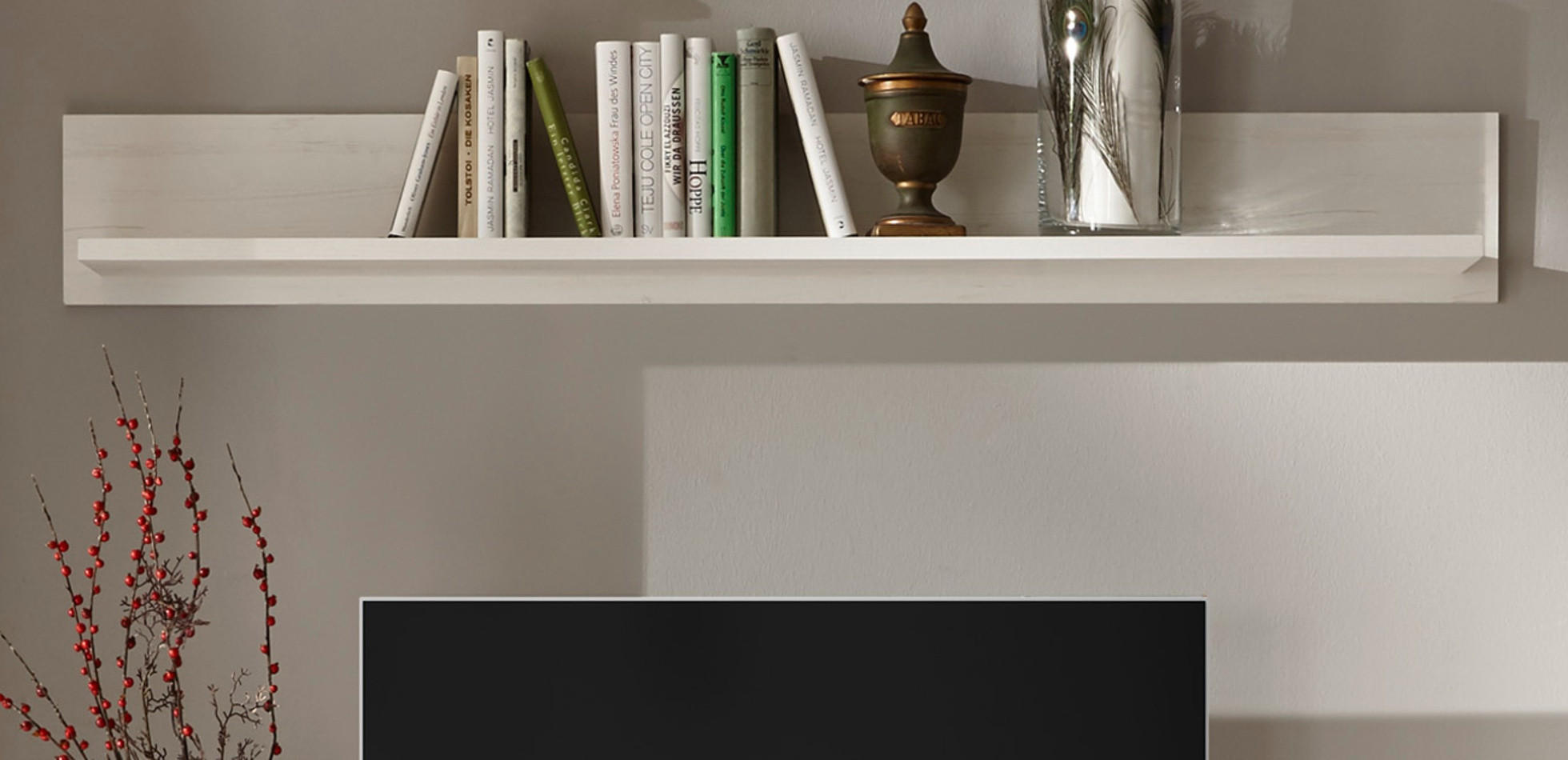 WANDBOARD weiß Pinie, Landhaus Wandregal 146 cm Bücherregal - Eiche Wotan/Weiß, Holzwerkstoff (146/20/20cm) - Furn.Design