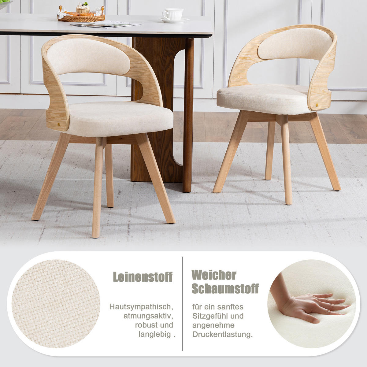 ESSZIMMERSTUHL 2er-Set drehbar mit Leinenkissen, Beige - Beige, Textil (41/72/44cm)