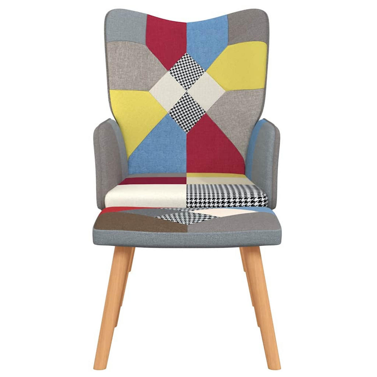 RELAXSESSEL Mit Hocker Patchwork Stoff - Multicolor/Braun, Holz/Textil (69/95.5/61.5cm) - vidaXL
