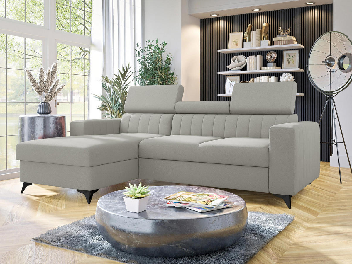 ECKSOFA Milano, Seite: Links LC+2R - Hellgrau/Schwarz, Holz/Textil (236/172cm) - MIRJAN24