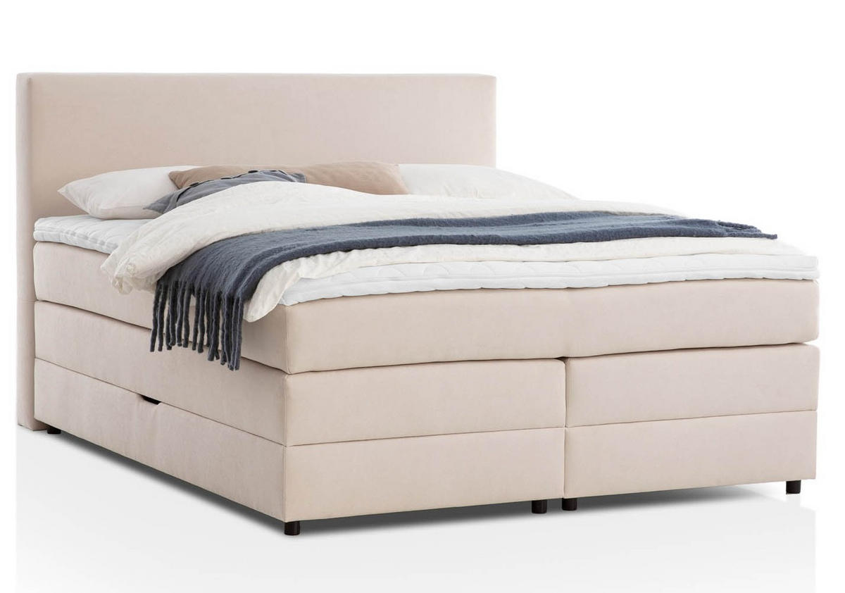 BOXSPRINGBETT LOFT 160x200 Beige H2 und H3 mit Bettkasten 7-Zonen Taschenfederkern Matratze inkl. Visco Topper - Beige, Textil (160/200cm) - Belanoti