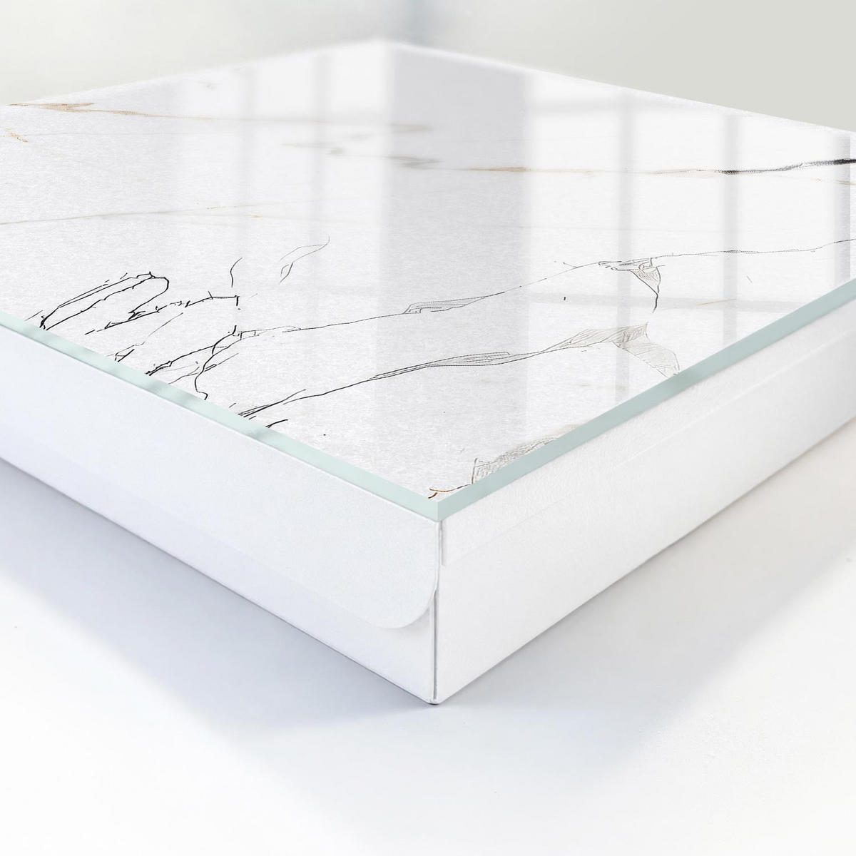 SCHLÜSSELBOX Weiß 30x30 cm – Türöffnung nach rechts - Eleganter Marmor - Weiß, Metall (30/30/5cm) - TULUP