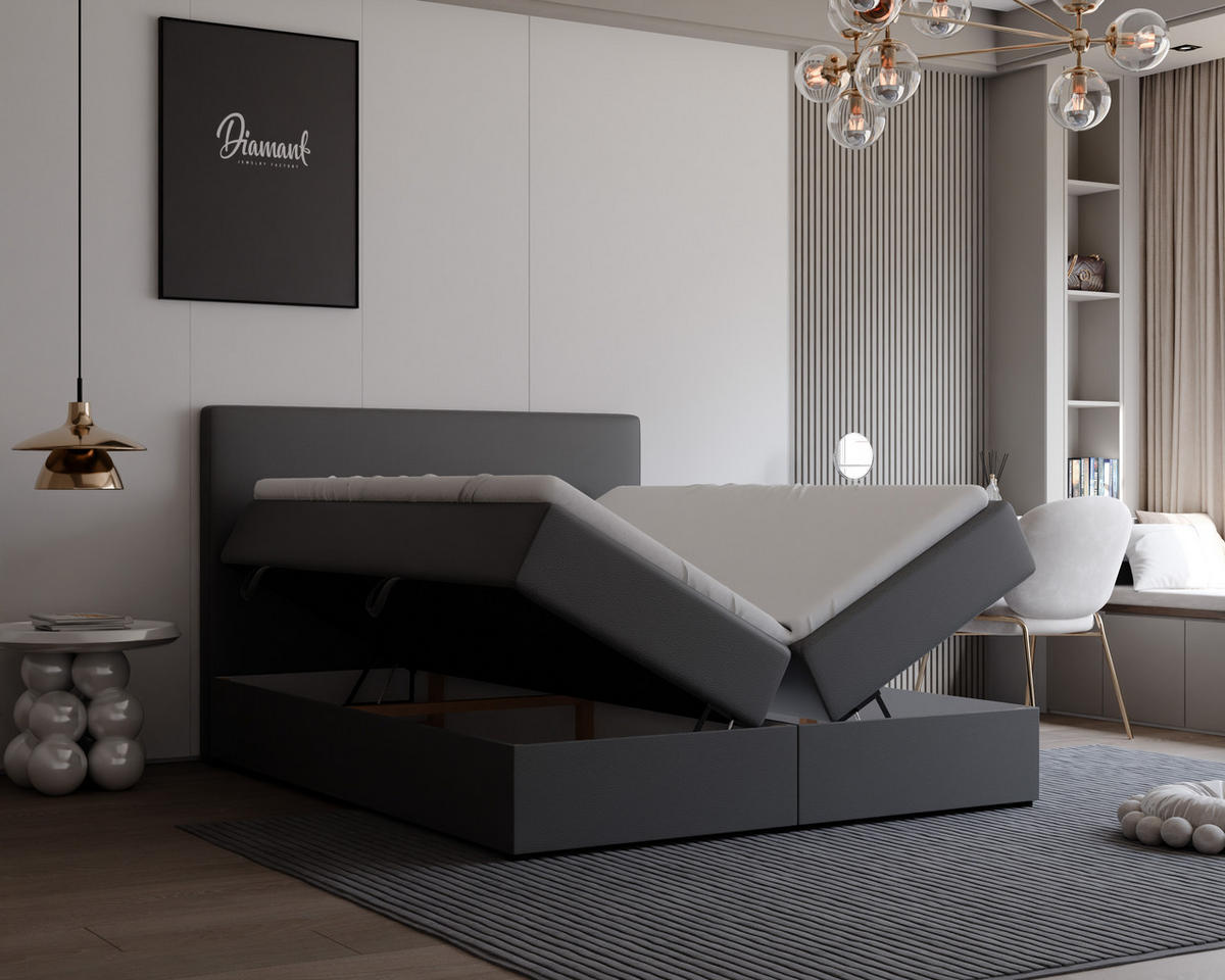 BOXBETT GIULIA 200/200 cm mit Matratze und Topper, Schwarz - Schwarz, Textil (200/200cm) - Idohome