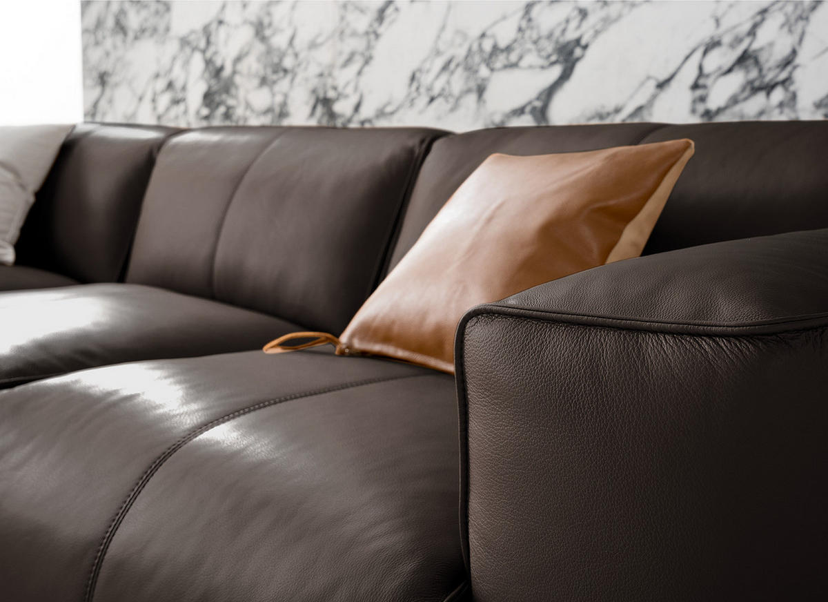 3-SITZER ECKSOFA mit Longchair - Dunkelbraun/Schwarz, Leder/Kunststoff (284/173cm) - home24