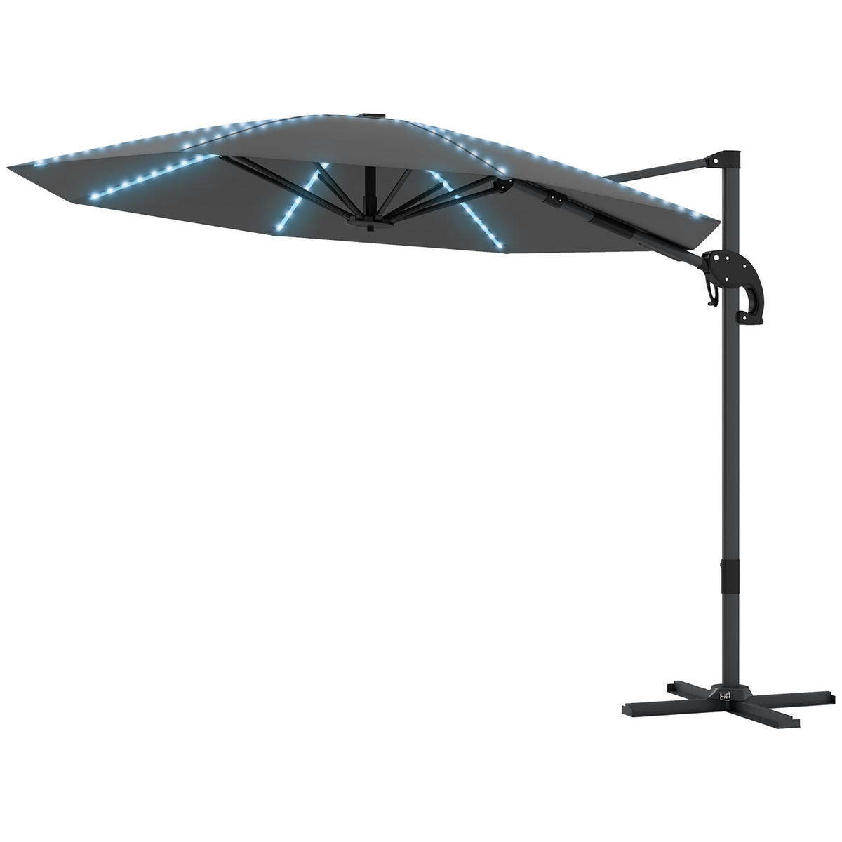 AMPELSCHIRM DE-05688 LED Solar, höhenverstellbar mit Kurbel Dunkelgrau - Dunkelgrau, Textil/Metall (294/360cm) - ComfortXL