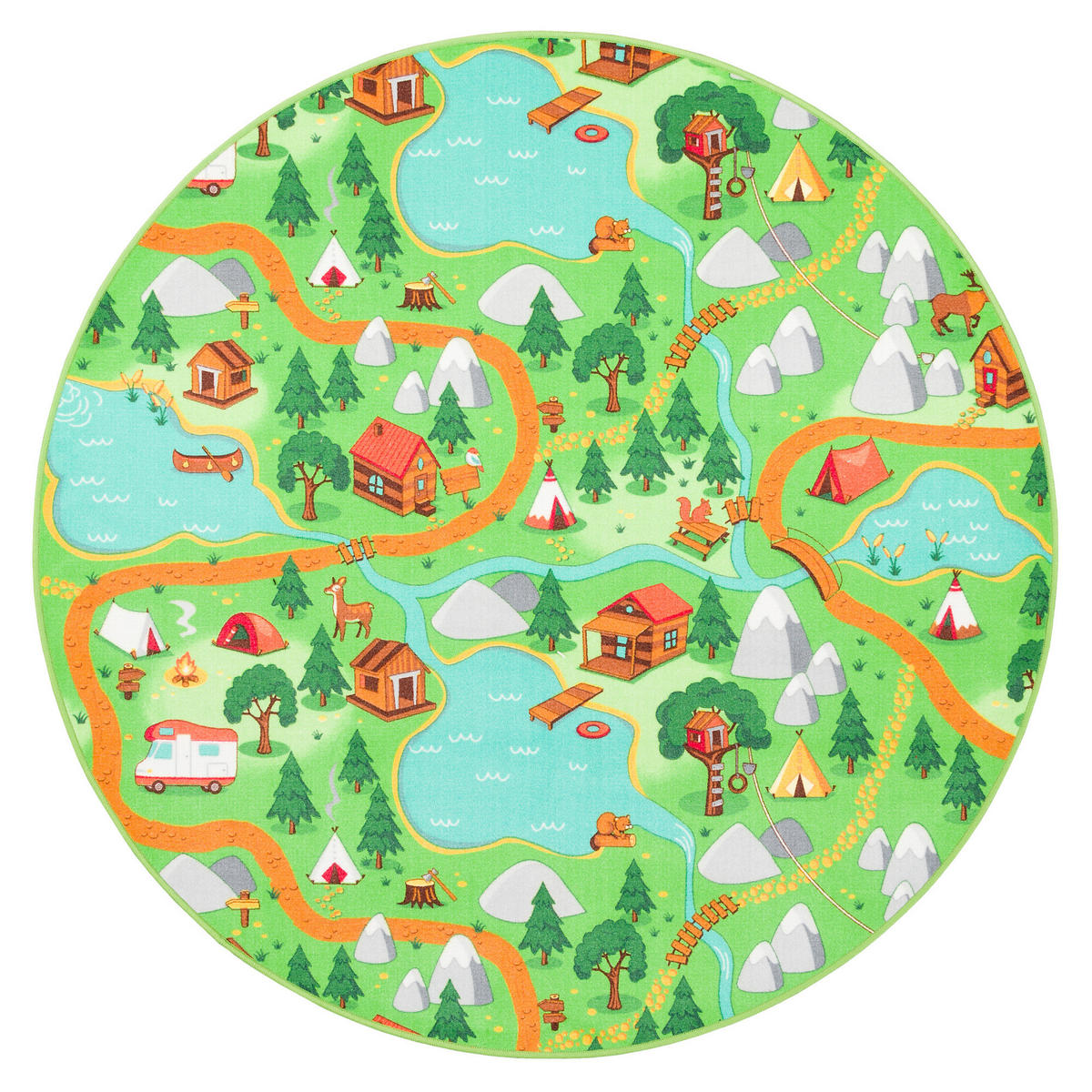 KINDER SPIEL TEPPICH CAMPINGPLATZ RUND - Grün, Textil (100/100cm) - Snapstyle