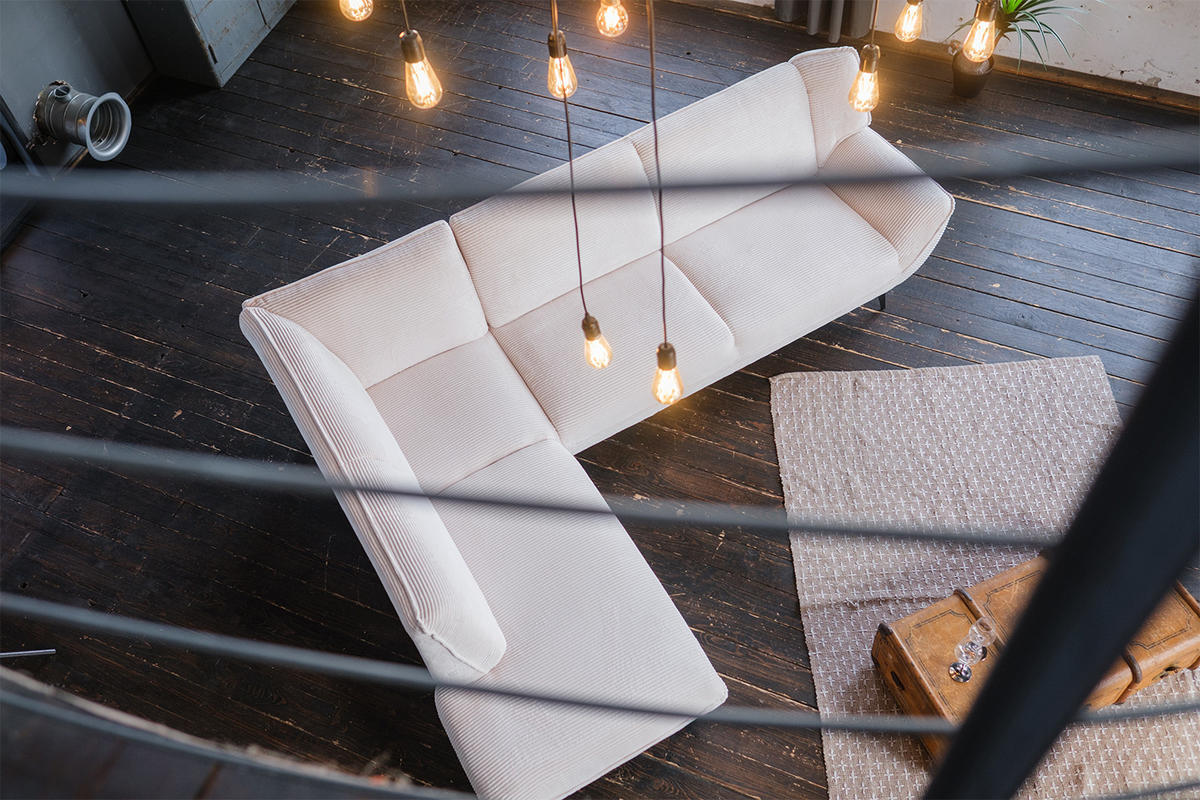 ECKSOFA CALLA Cremeweiß Cord - Creme/Schwarz, Textil (274/203cm) - KAWOLA